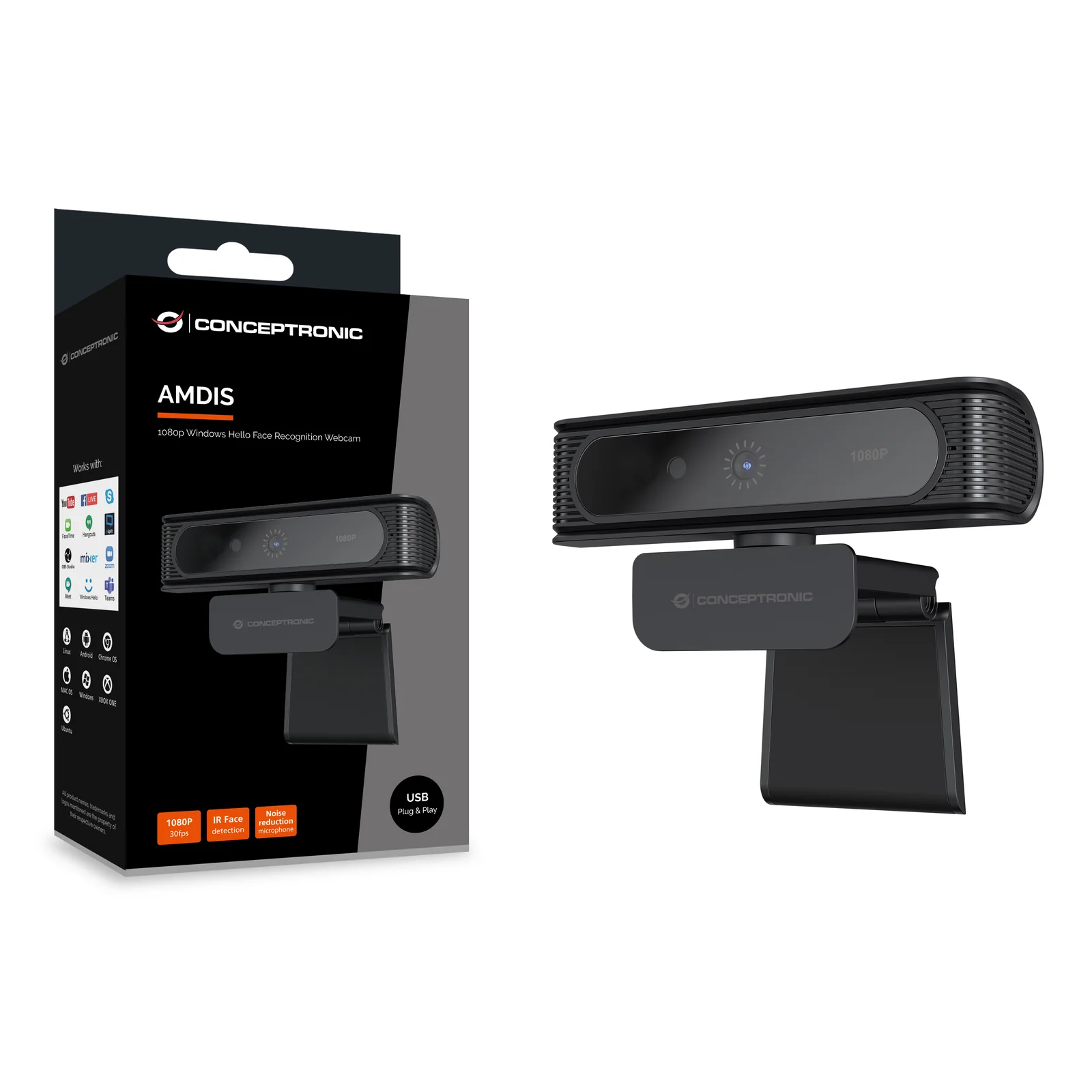Conceptronic AMDIS09B webcam 2 MP 1920 x 1080 pixels USB 2.0 Noir