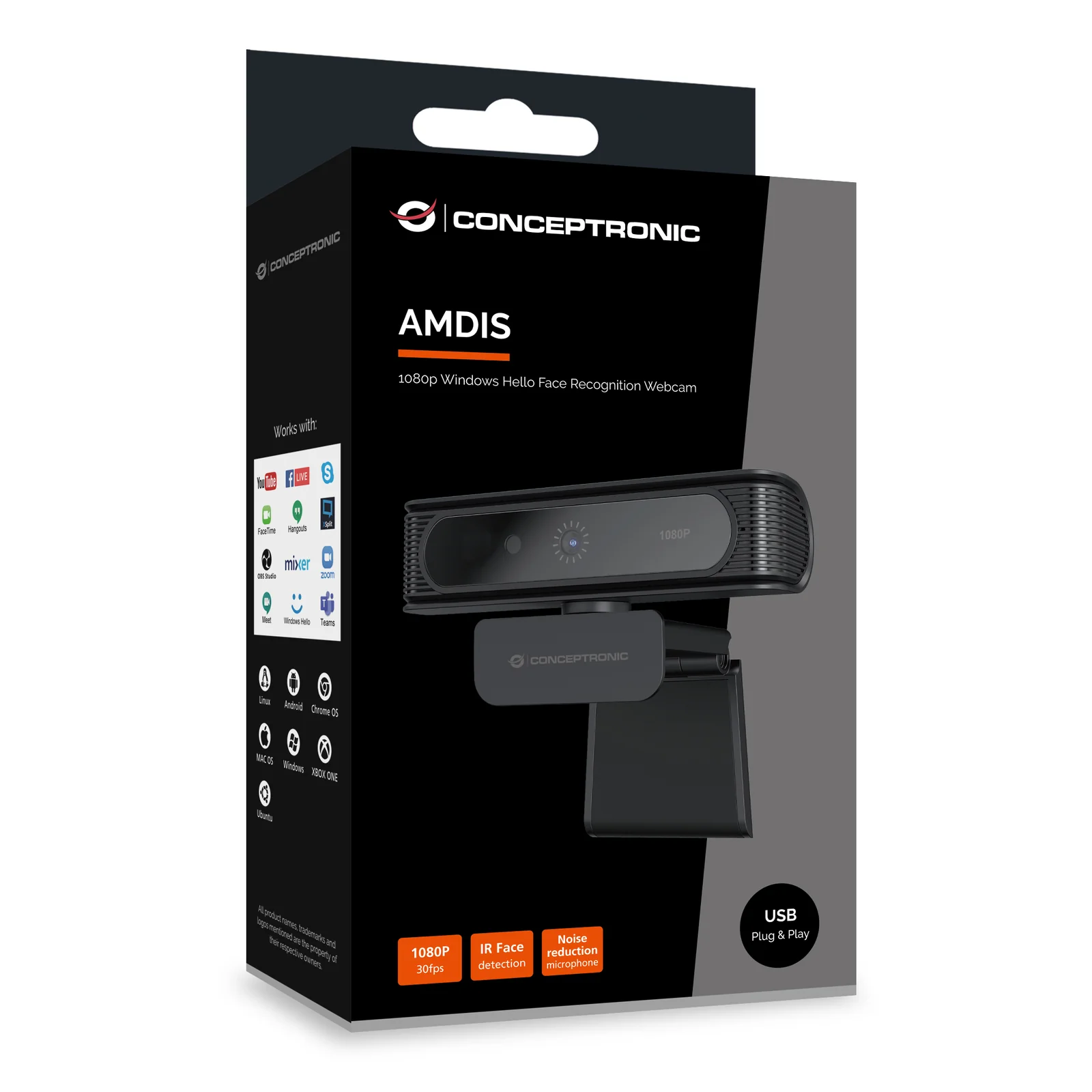 Conceptronic AMDIS09B webcam 2 MP 1920 x 1080 pixels USB 2.0 Noir