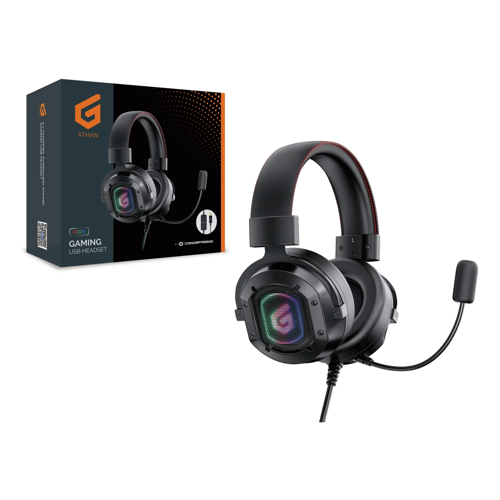 Conceptronic ATHAN02B casque Avec fil Arceau Gaming USB Type-A Noir