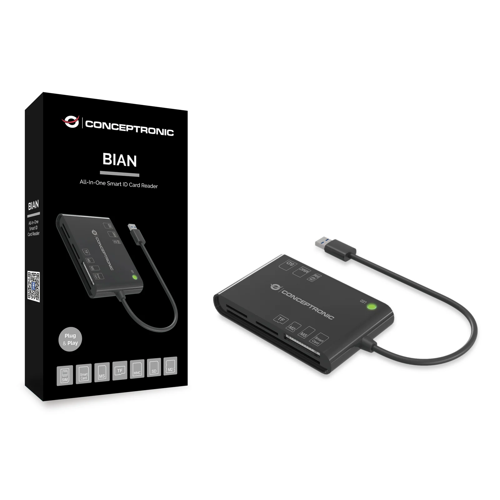 Conceptronic BIAN01B lecteur de cartes à puce Intérieure USB 3.2 Gen 1 (3.1 Gen 1) Noir