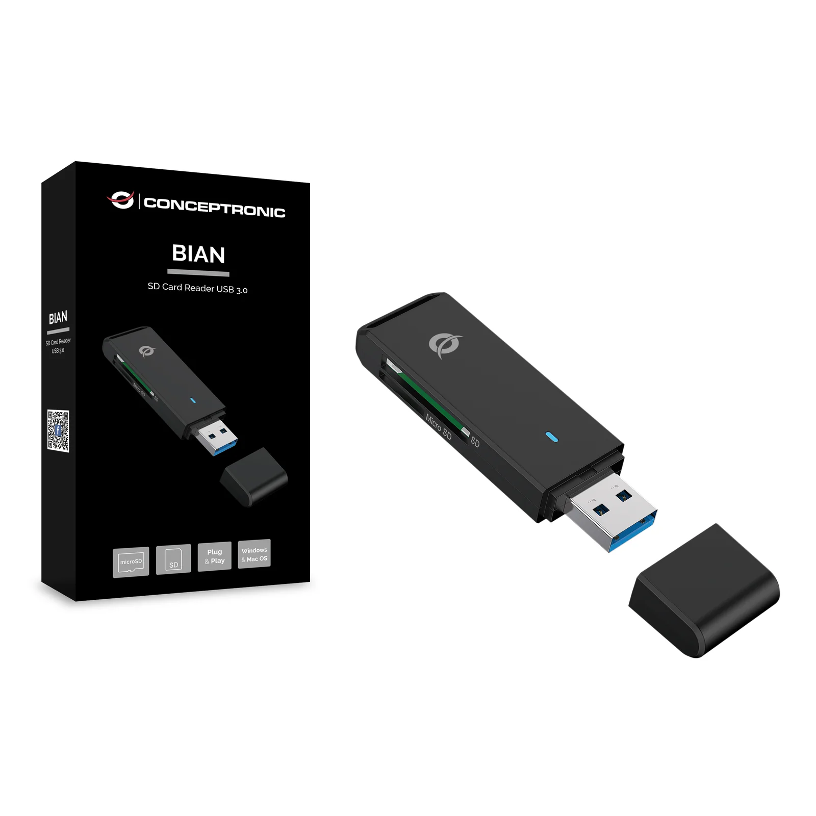 Conceptronic BIAN02B lecteur de carte mémoire USB 3.2 Gen 1 (3.1 Gen 1) Type-A Noir