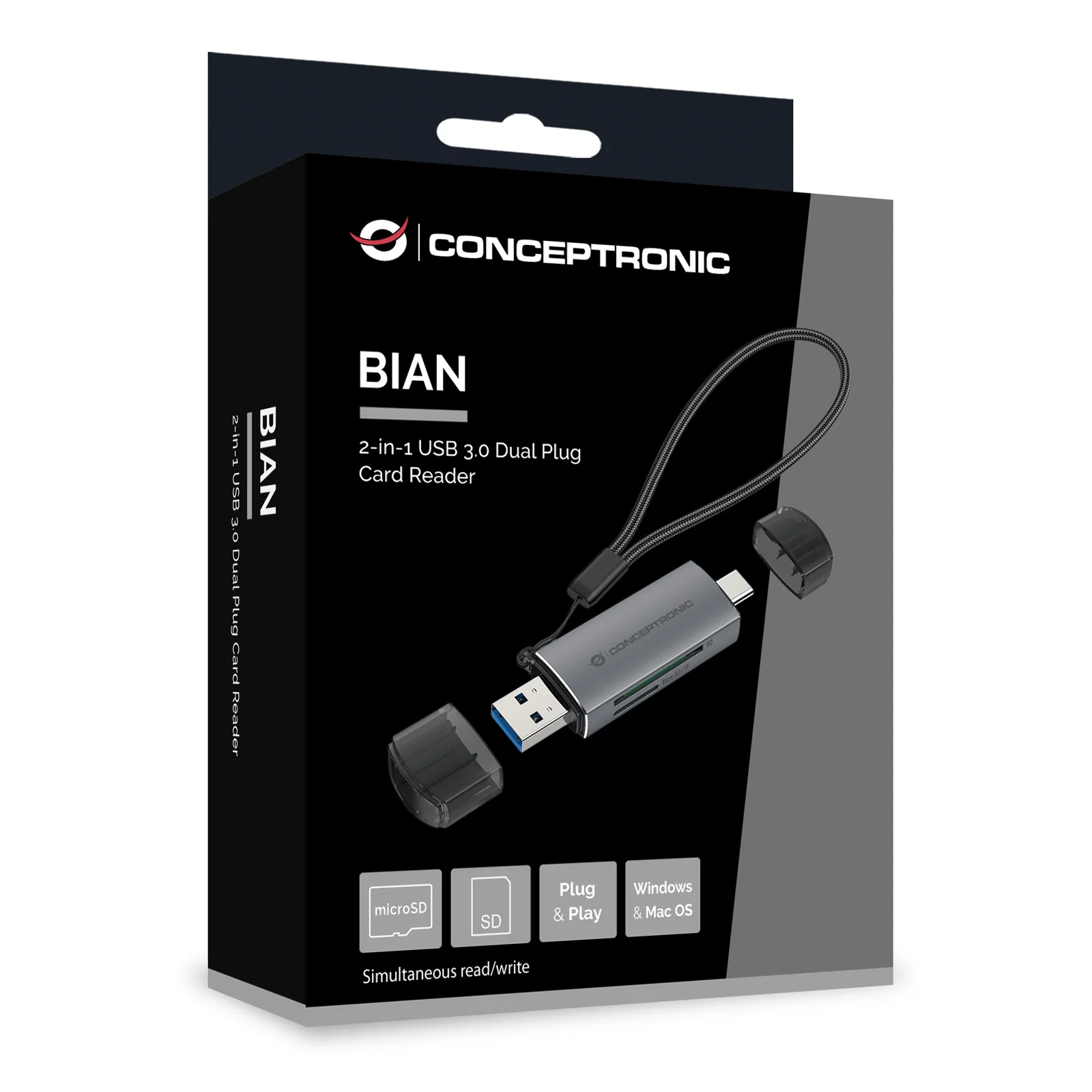 Conceptronic BIAN05G lecteur de carte mémoire USB 3.2 Gen 1 (3.1 Gen 1) Type-A/Type-C Gris