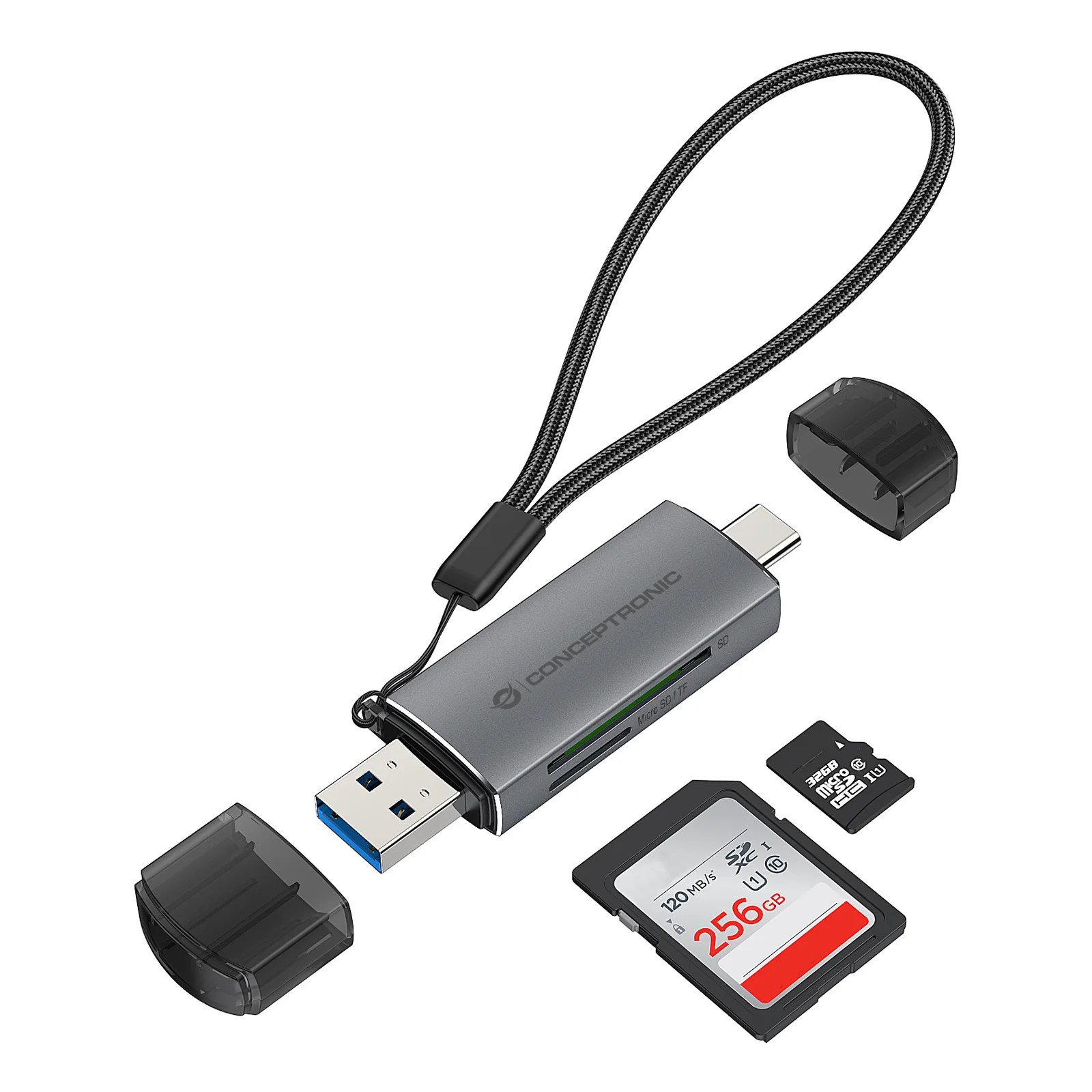 Conceptronic BIAN05G lecteur de carte mémoire USB 3.2 Gen 1 (3.1 Gen 1) Type-A/Type-C Gris
