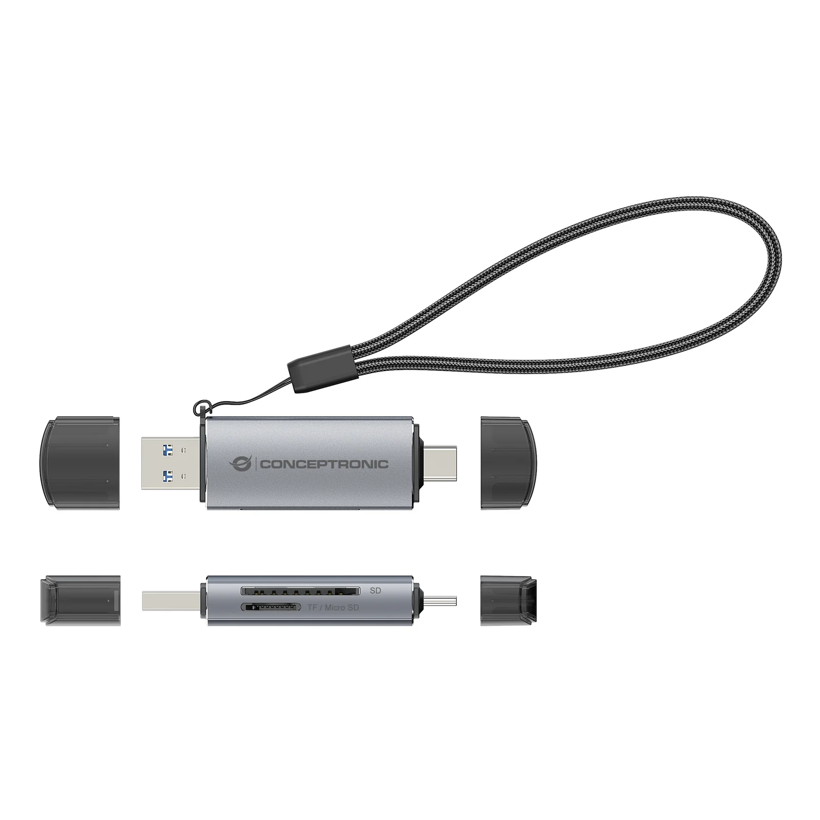 Conceptronic BIAN05G lecteur de carte mémoire USB 3.2 Gen 1 (3.1 Gen 1) Type-A/Type-C Gris