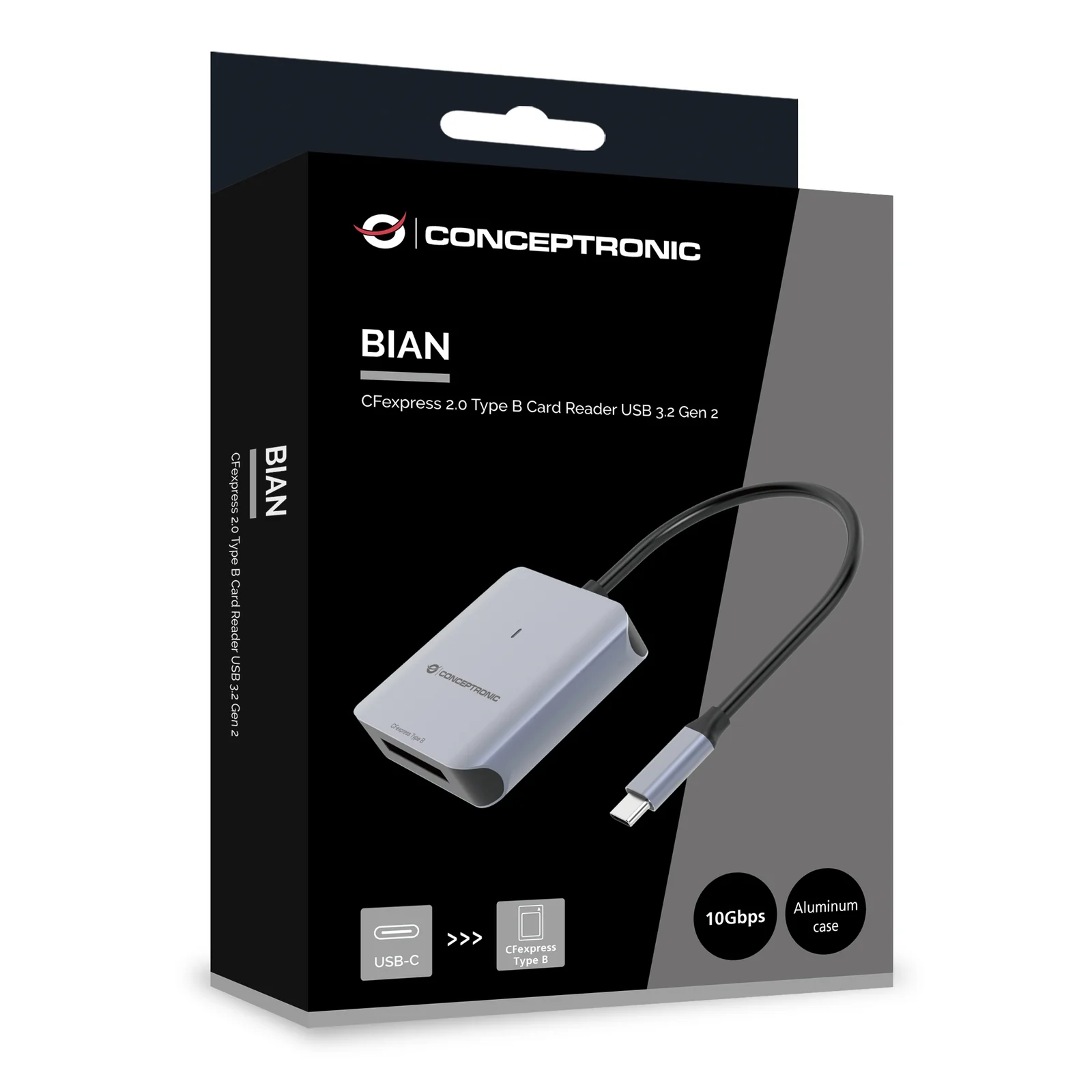 Conceptronic BIAN08G lecteur de carte mémoire USB 3.2 Gen 2 Type-C Gris