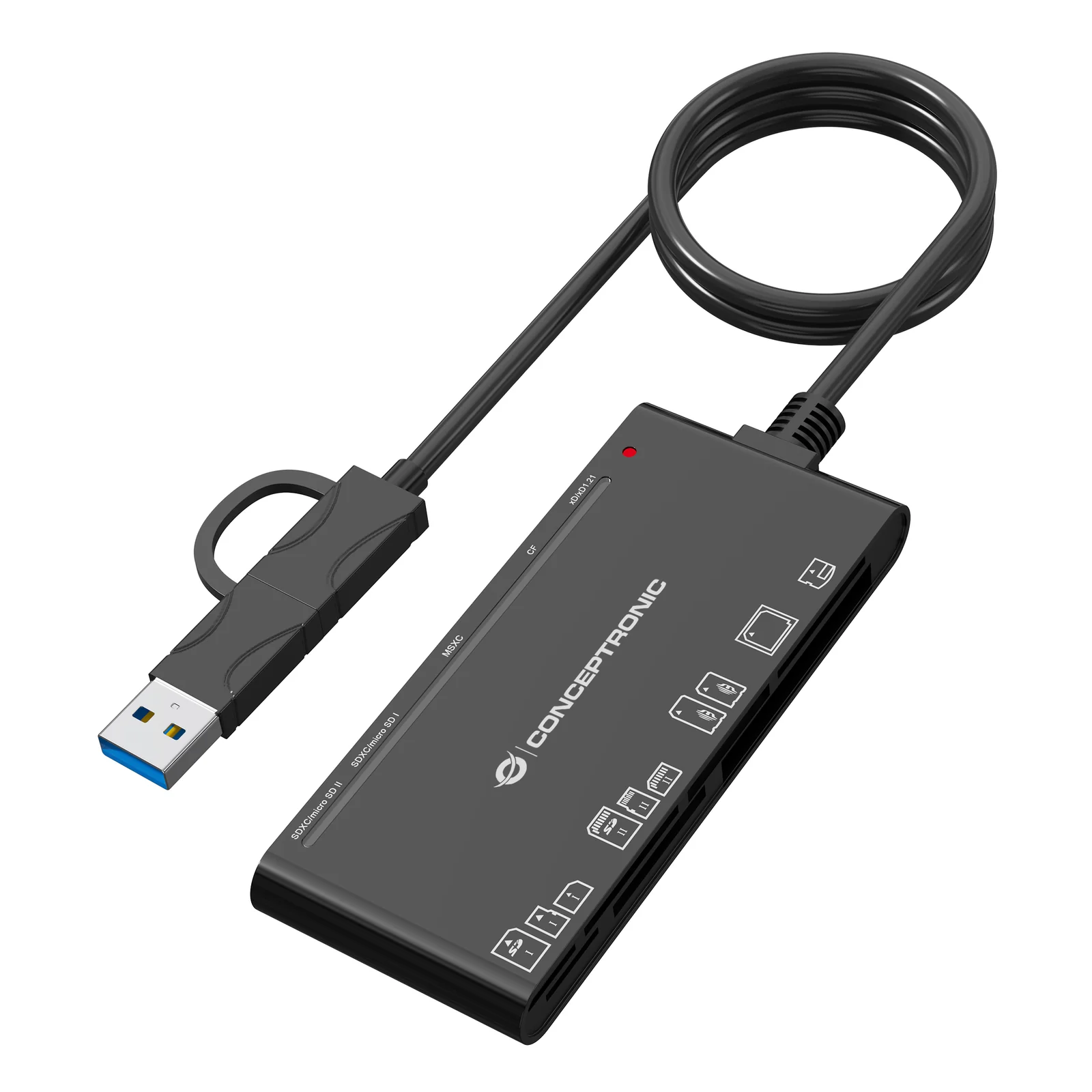 Conceptronic BIAN10B lecteur de carte mémoire USB 3.2 Gen 1 (3.1 Gen 1) Type-A/Type-C Noir