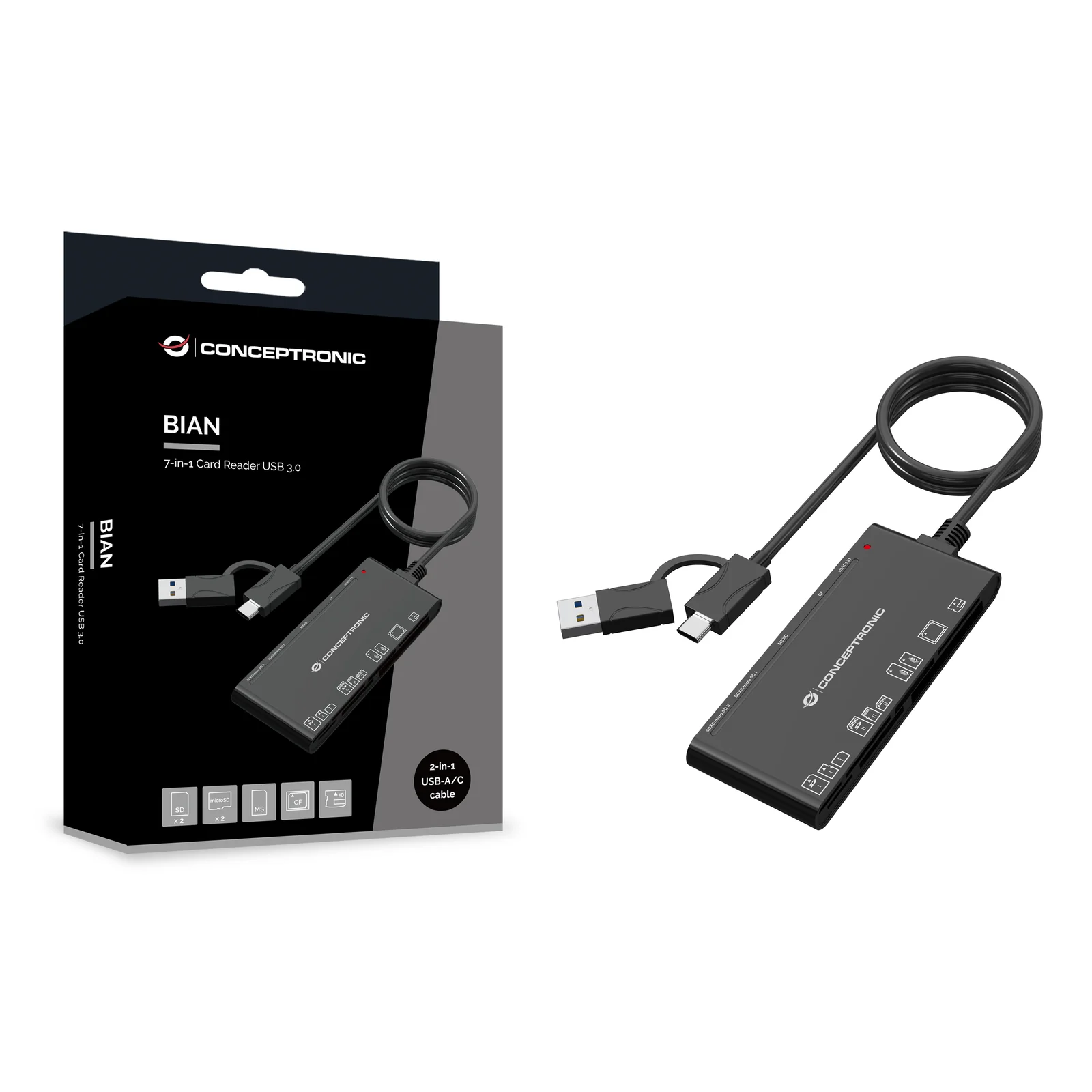 Conceptronic BIAN10B lecteur de carte mémoire USB 3.2 Gen 1 (3.1 Gen 1) Type-A/Type-C Noir