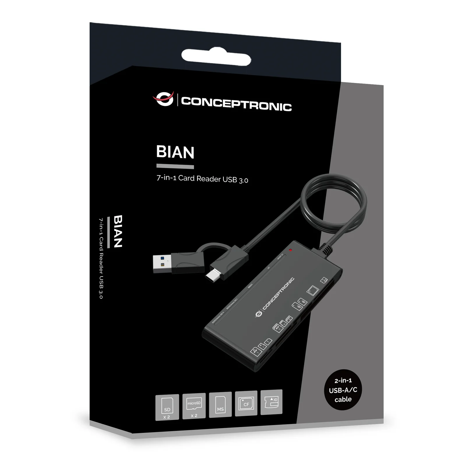 Conceptronic BIAN10B lecteur de carte mémoire USB 3.2 Gen 1 (3.1 Gen 1) Type-A/Type-C Noir