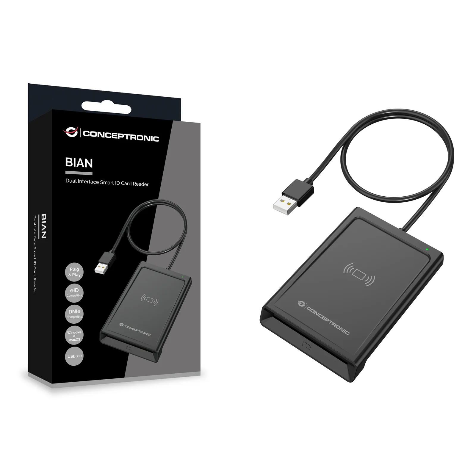 Conceptronic BIAN11B lecteur de cartes à puce Intérieure USB USB 2.0 Noir
