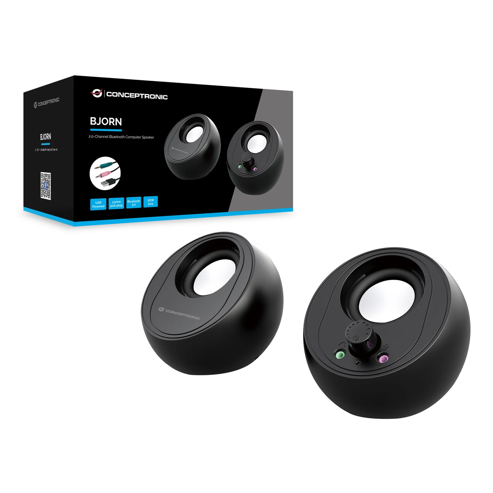 Conceptronic BJORN01B haut-parleur 2-voies Noir Avec fil &sans fil 10 W