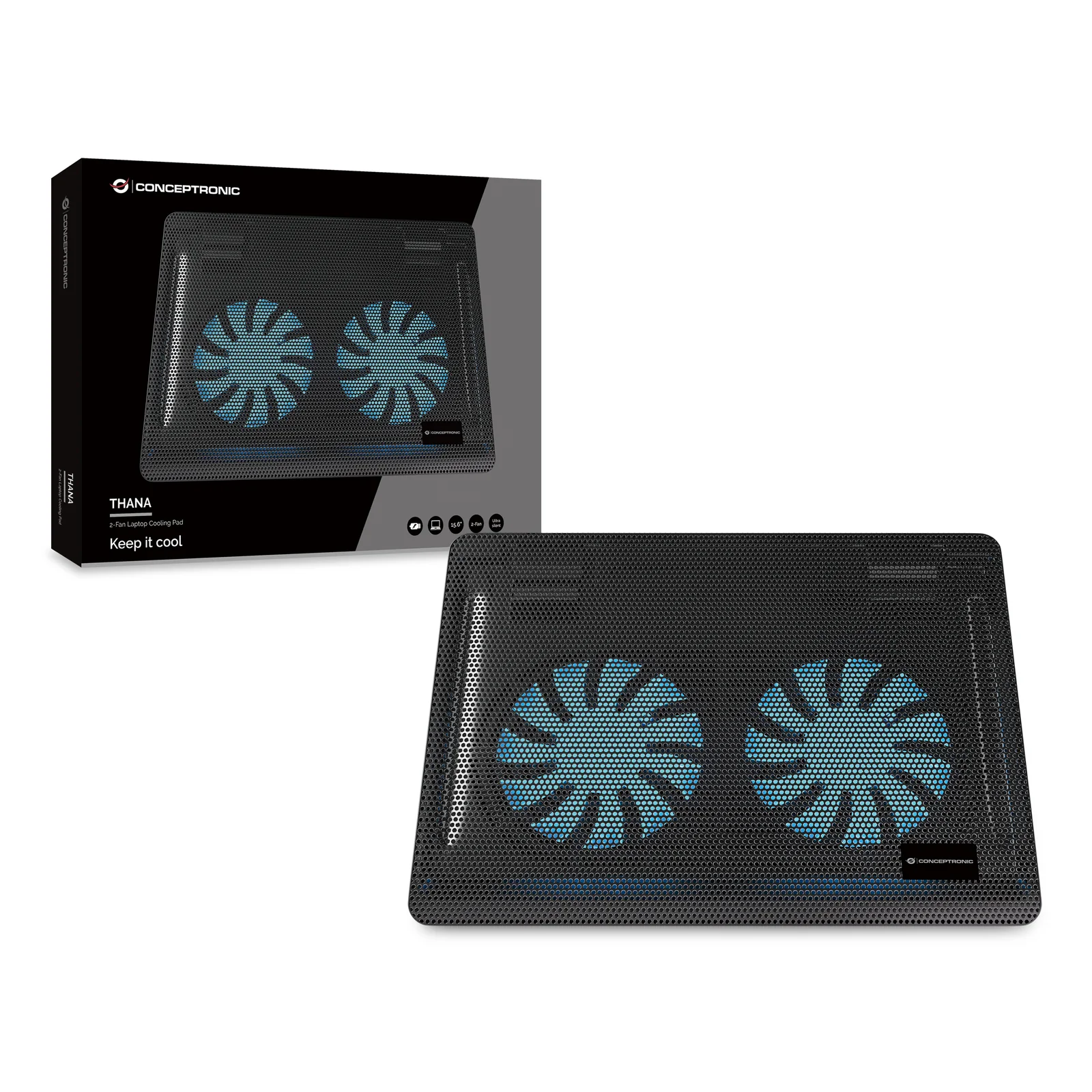 Conceptronic CNBCOOLPAD2F système de refroidissement pour ordinateurs portables 39,6 cm (15.6") 1000 tr/min Noir