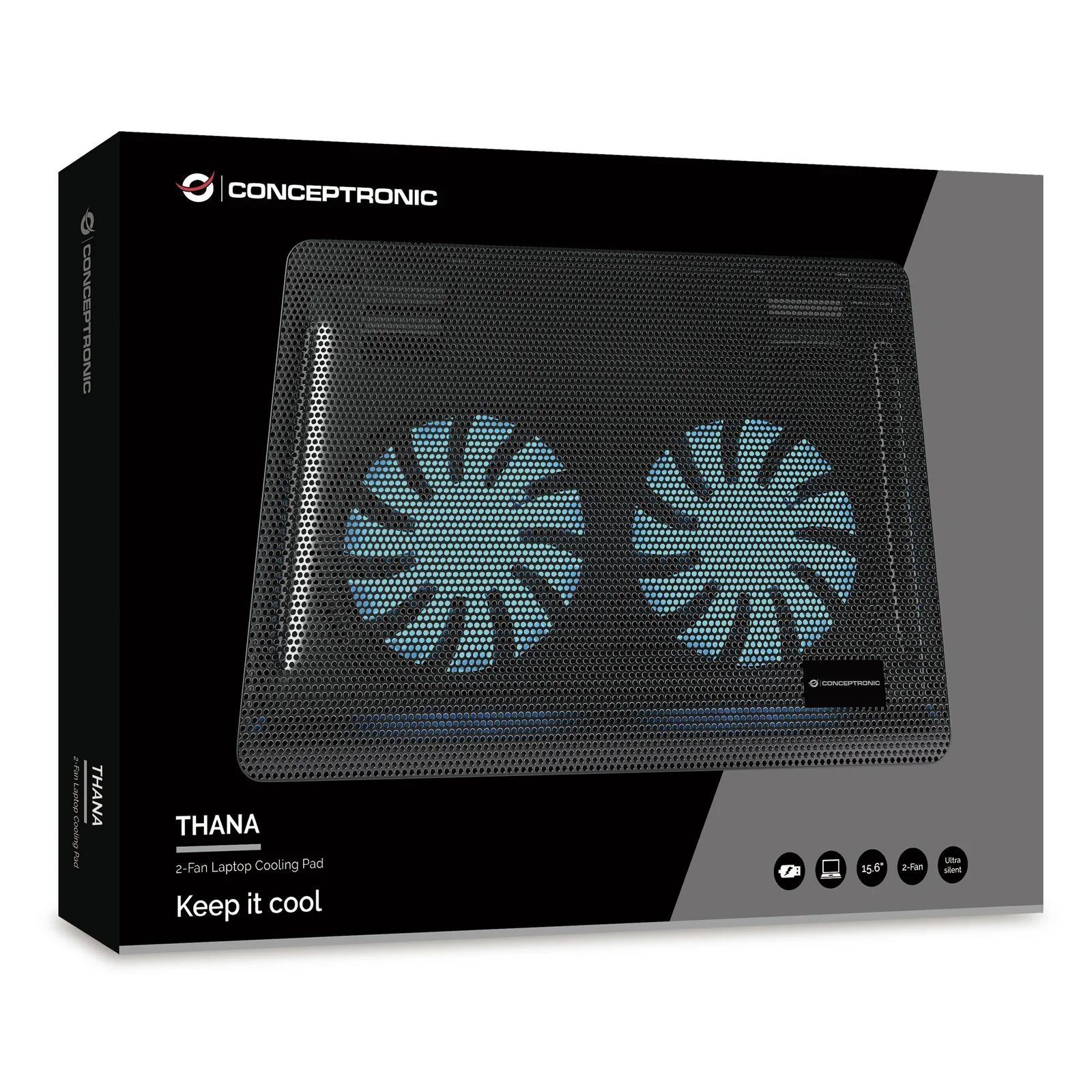 Conceptronic CNBCOOLPAD2F système de refroidissement pour ordinateurs portables 39,6 cm (15.6") 1000 tr/min Noir