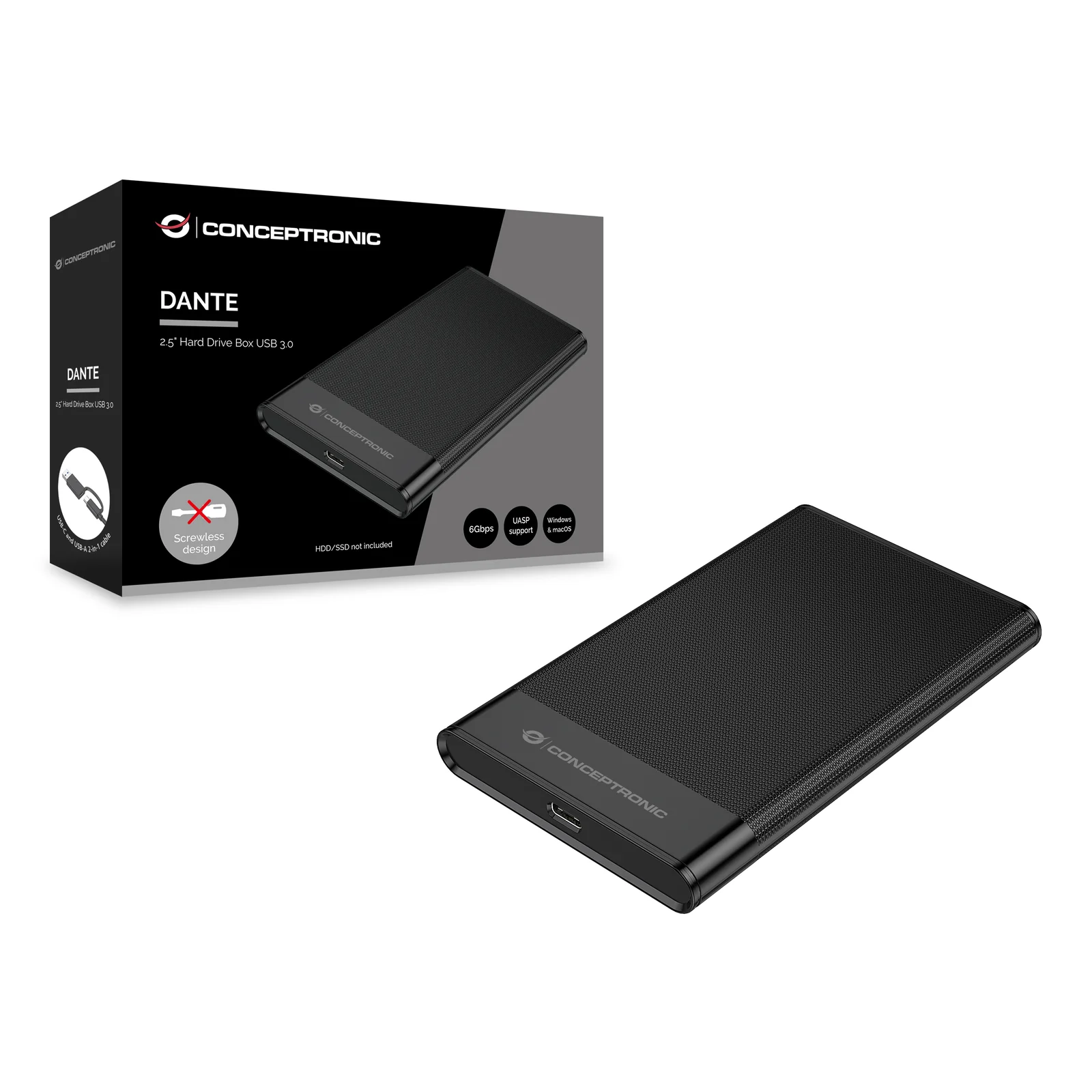 Conceptronic DANTE06B Boîtier de disques de stockage Boîtier disque dur/SSD Noir 2.5"