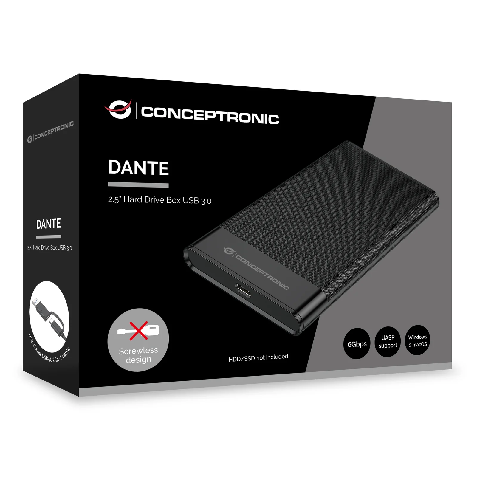 Conceptronic DANTE06B Boîtier de disques de stockage Boîtier disque dur/SSD Noir 2.5"