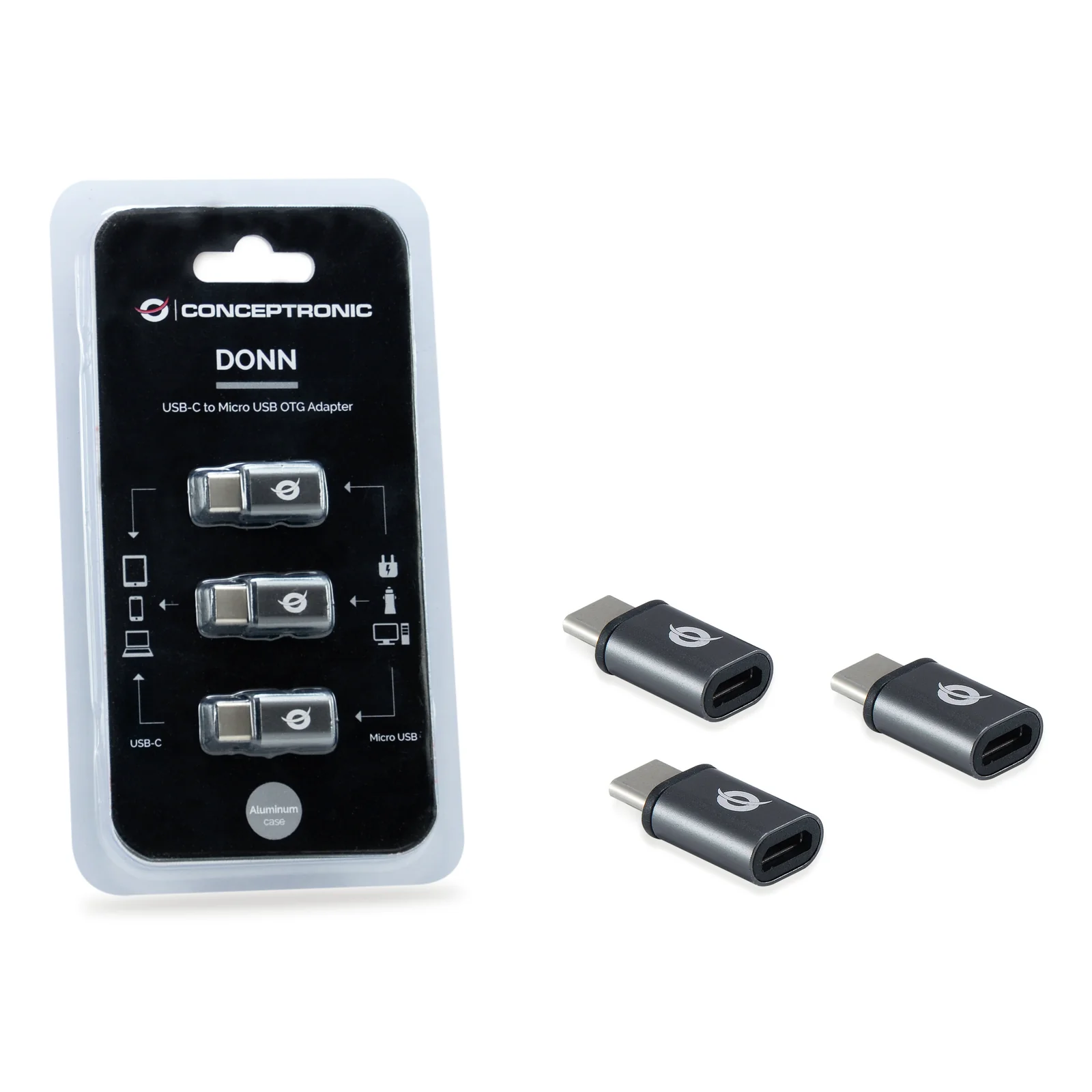 Conceptronic DONN05G changeur de genre de câble USB 2.0 Type-C USB 2.0 Micro Noir