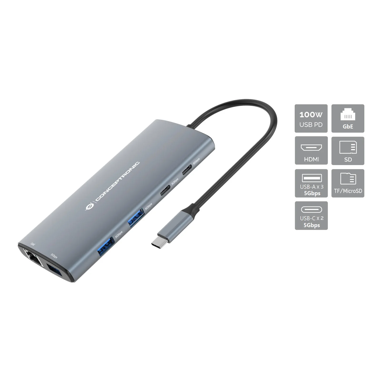 DONN06G Avec fil USB 3.2 Gen 1 (3.1 Gen 1) Type-C Gris