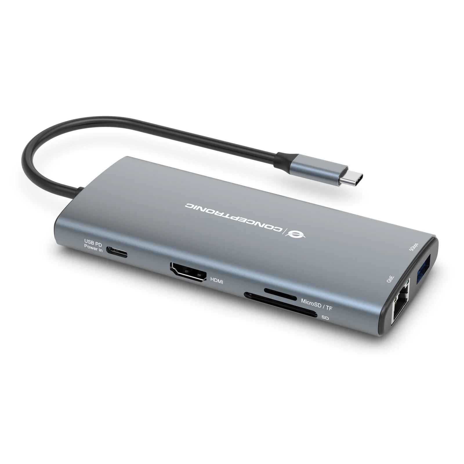 Conceptronic DONN06G Avec fil USB 3.2 Gen 1 (3.1 Gen 1) Type-C Gris