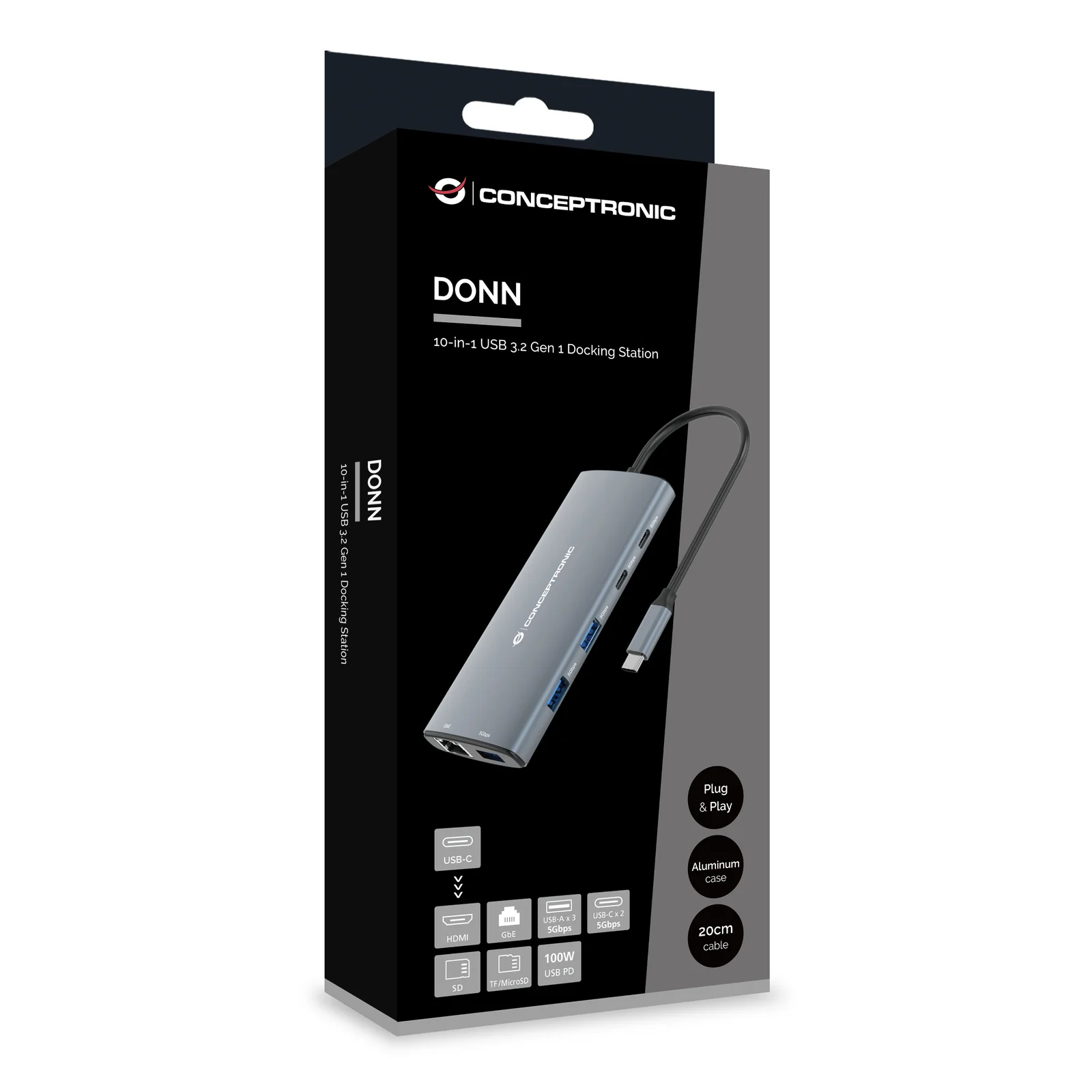 Conceptronic DONN06G Avec fil USB 3.2 Gen 1 (3.1 Gen 1) Type-C Gris