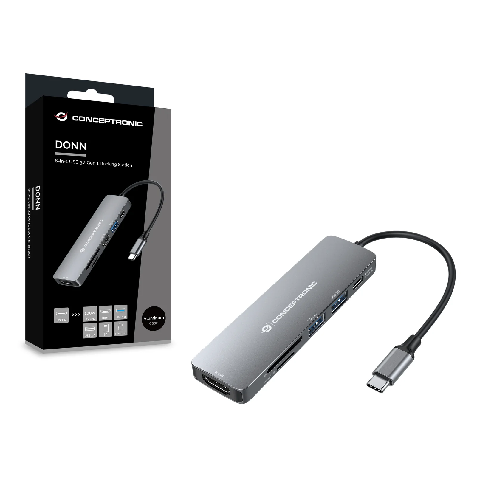 Conceptronic DONN11G station d'accueil Avec fil USB 3.2 Gen 1 (3.1 Gen 1) Type-C Gris