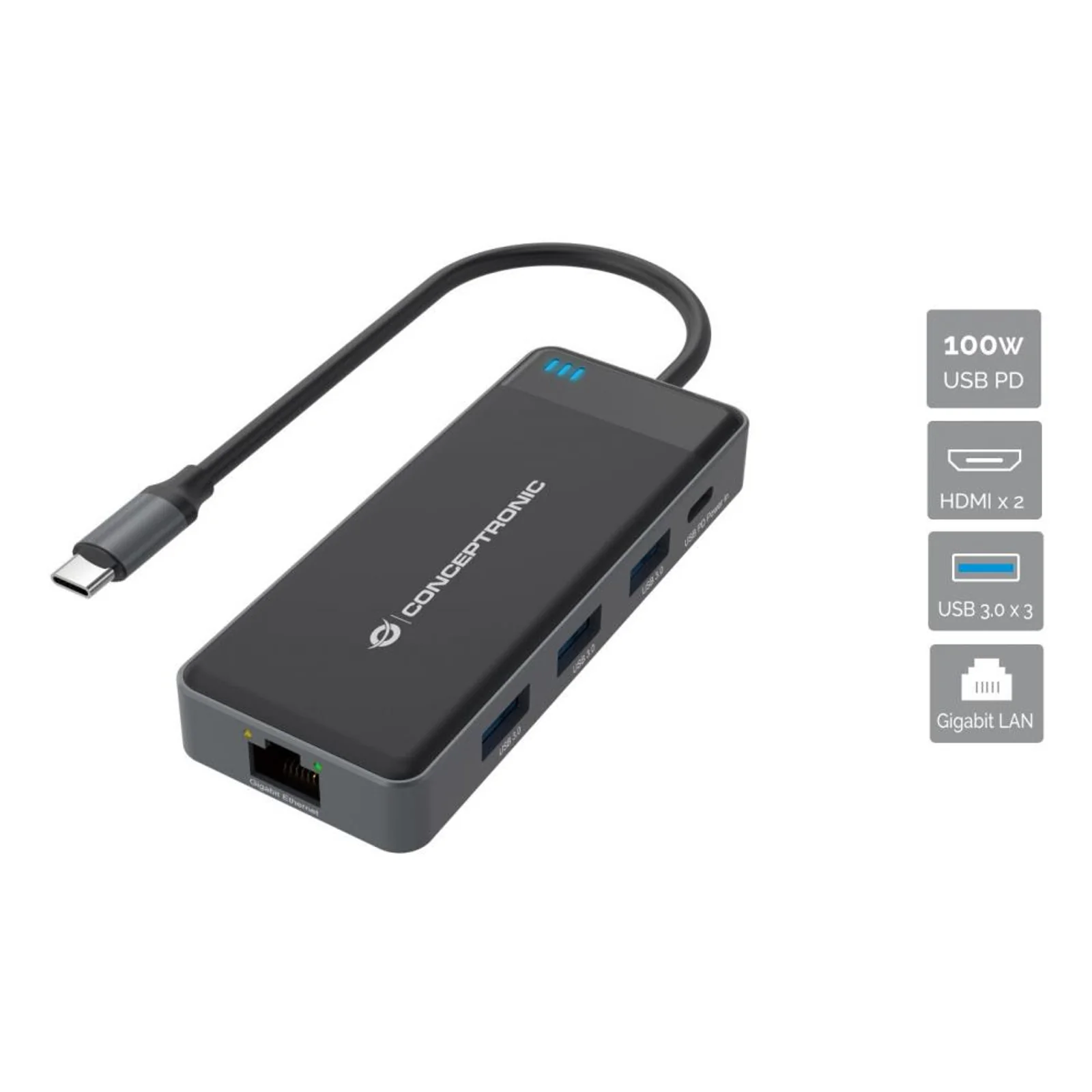DONN14G station d'accueil Avec fil USB 3.2 Gen 1 (3.1 Gen 1) Type-C Gris