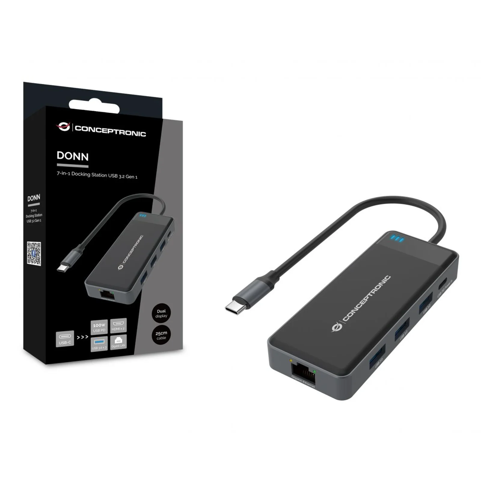 Conceptronic DONN14G station d'accueil Avec fil USB 3.2 Gen 1 (3.1 Gen 1) Type-C Gris
