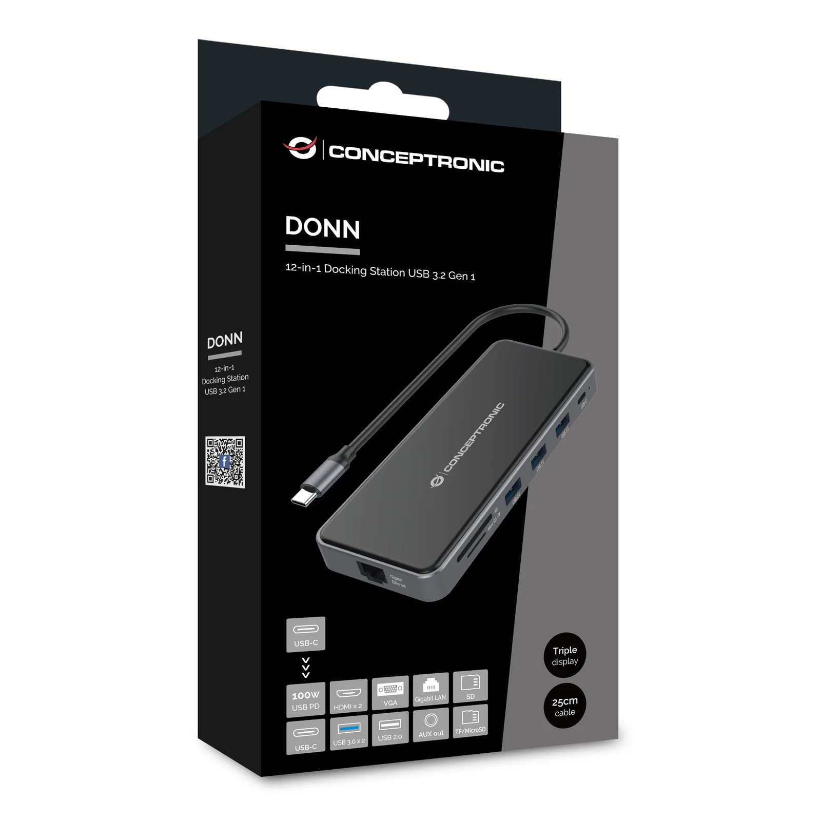 Conceptronic DONN15G station d'accueil Avec fil USB 3.2 Gen 1 (3.1 Gen 1) Type-C Gris