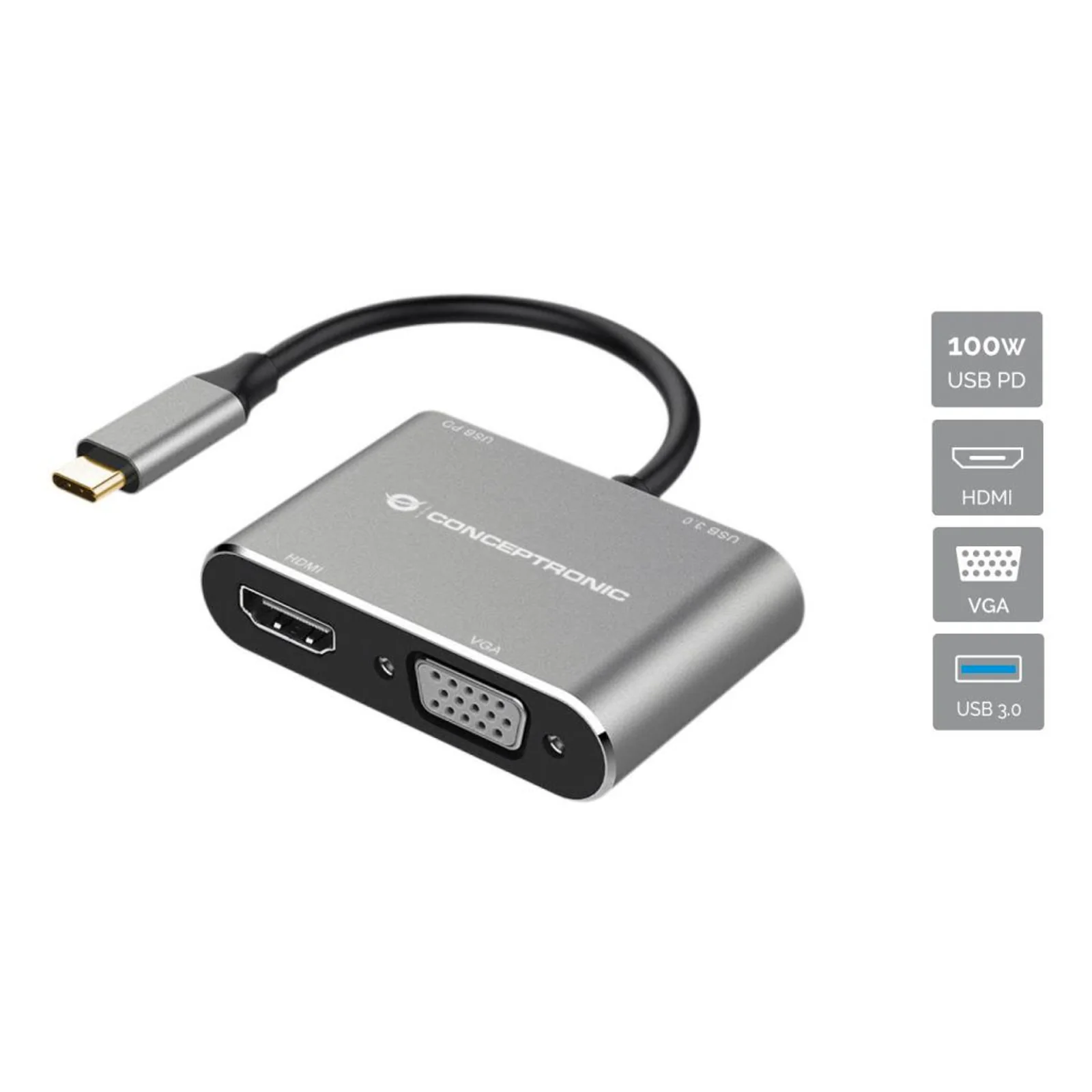 DONN16G station d'accueil Avec fil USB 3.2 Gen 1 (3.1 Gen 1) Type-C Noir, Argent