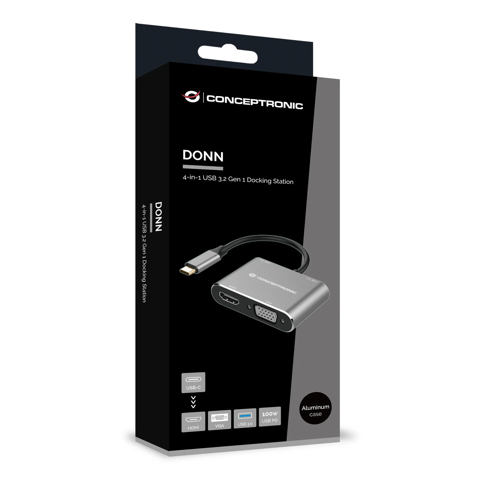 Conceptronic DONN16G station d'accueil Avec fil USB 3.2 Gen 1 (3.1 Gen 1) Type-C Noir, Argent