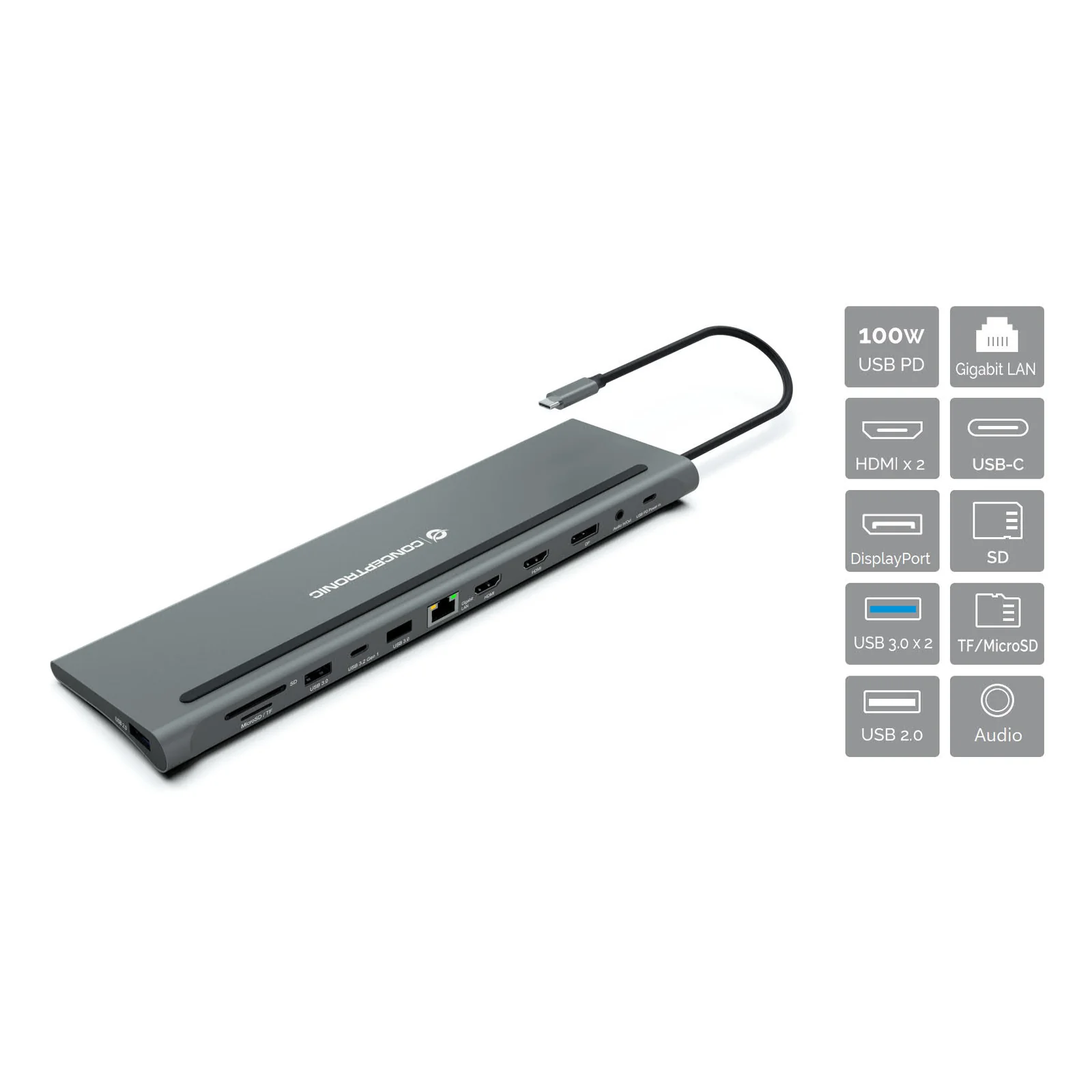DONN17G station d'accueil Avec fil USB 3.2 Gen 1 (3.1 Gen 1) Type-C Gris