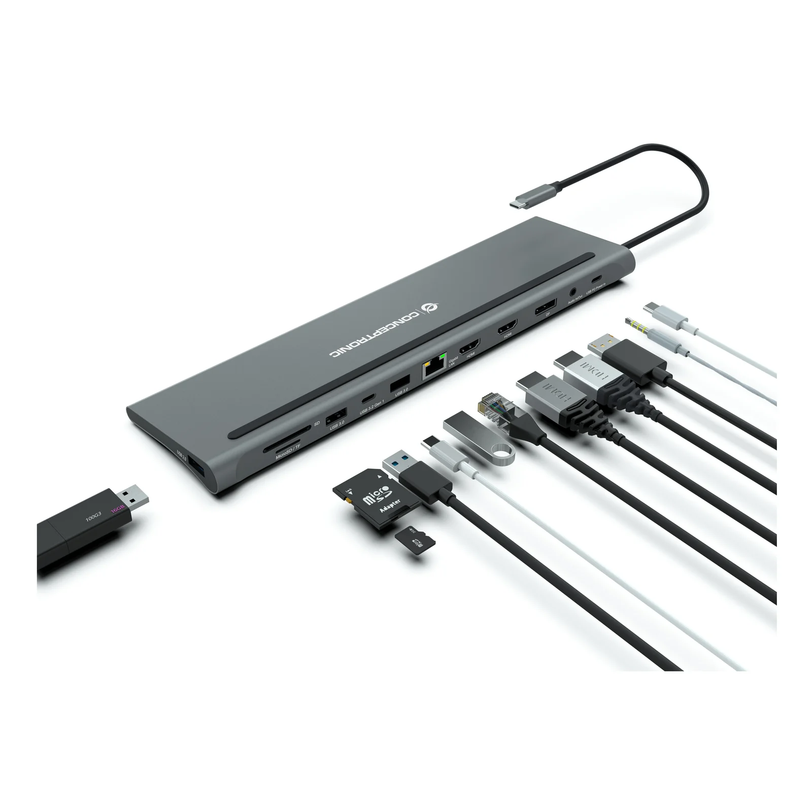 Conceptronic DONN17G station d'accueil Avec fil USB 3.2 Gen 1 (3.1 Gen 1) Type-C Gris