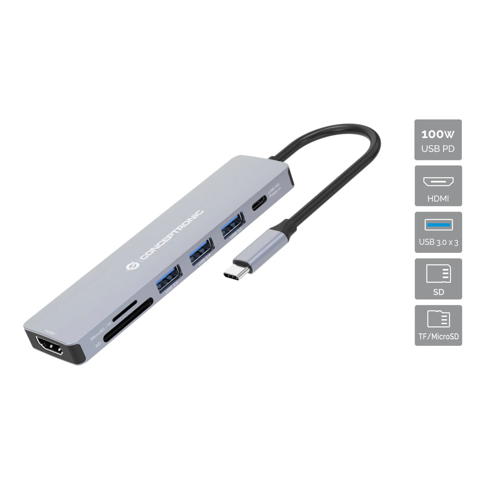 DONN19G station d'accueil Avec fil USB 3.2 Gen 1 (3.1 Gen 1) Type-C Gris