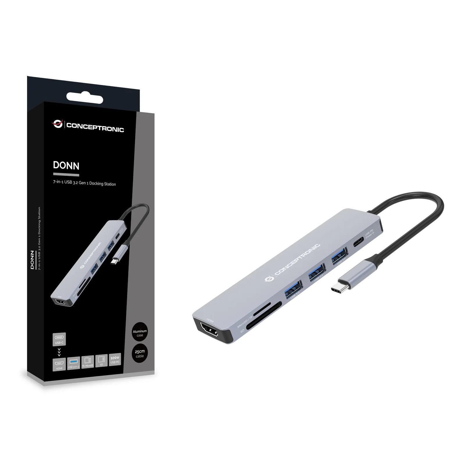 Conceptronic DONN19G station d'accueil Avec fil USB 3.2 Gen 1 (3.1 Gen 1) Type-C Gris