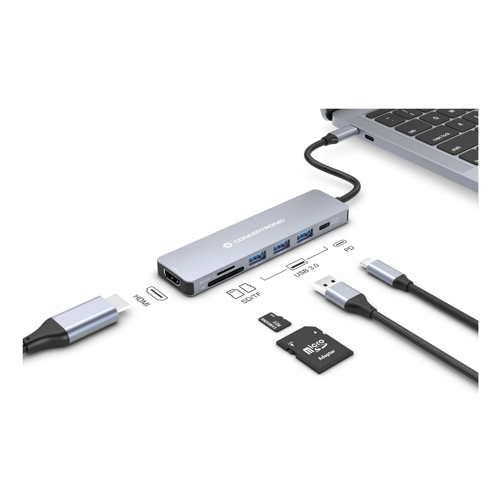 Conceptronic DONN19G station d'accueil Avec fil USB 3.2 Gen 1 (3.1 Gen 1) Type-C Gris