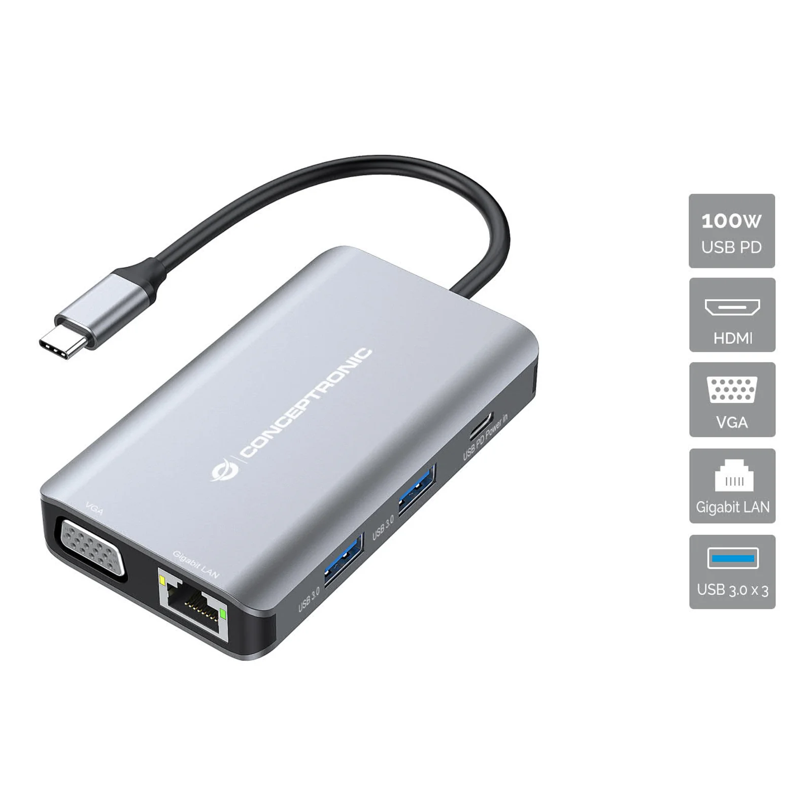 DONN21G station d'accueil Avec fil USB 3.2 Gen 1 (3.1 Gen 1) Type-C Gris