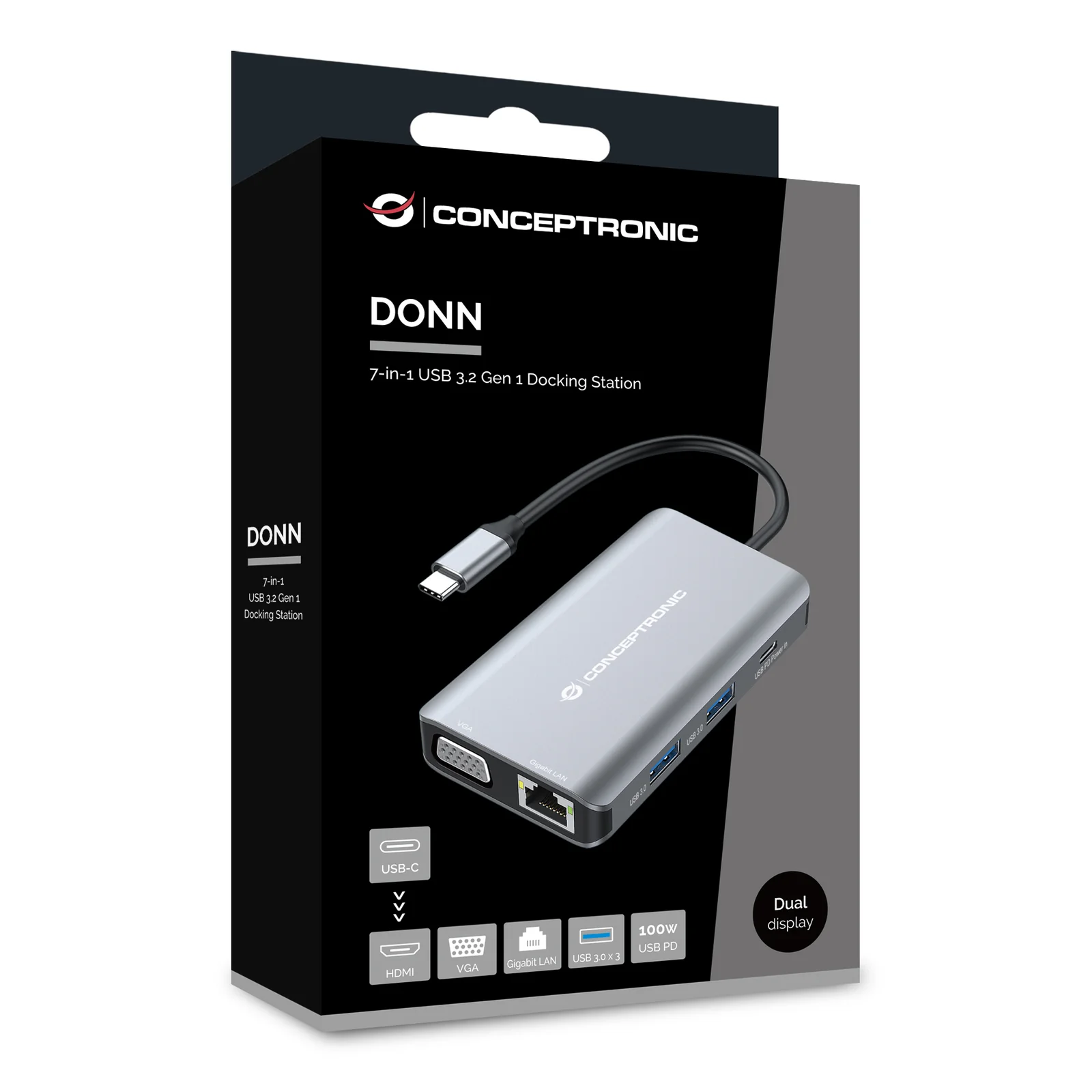 Conceptronic DONN21G station d'accueil Avec fil USB 3.2 Gen 1 (3.1 Gen 1) Type-C Gris