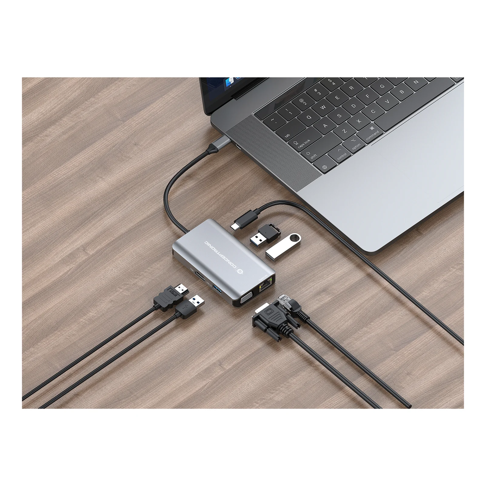 Conceptronic DONN21G station d'accueil Avec fil USB 3.2 Gen 1 (3.1 Gen 1) Type-C Gris