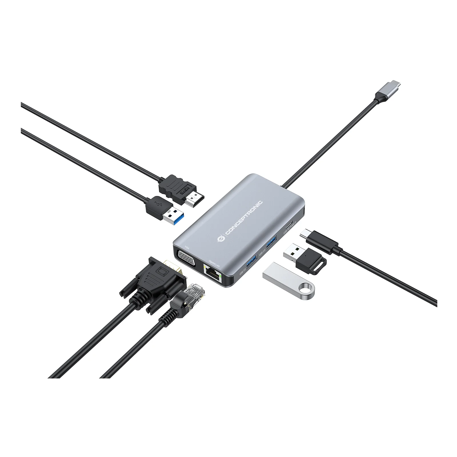 Conceptronic DONN21G station d'accueil Avec fil USB 3.2 Gen 1 (3.1 Gen 1) Type-C Gris