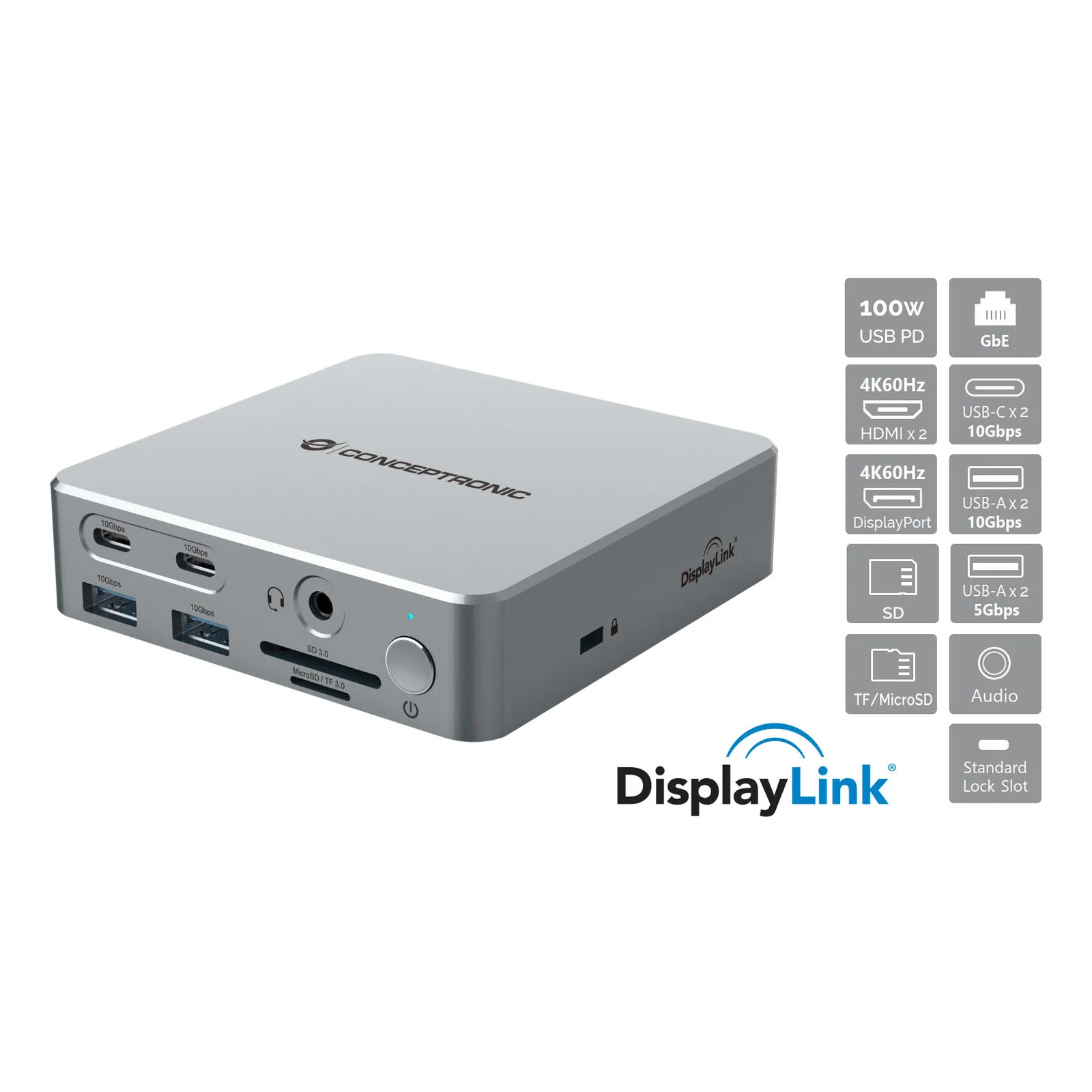 DONN25G station d'accueil Avec fil USB 3.2 Gen 2 (3.1 Gen 2) Type-C Argent