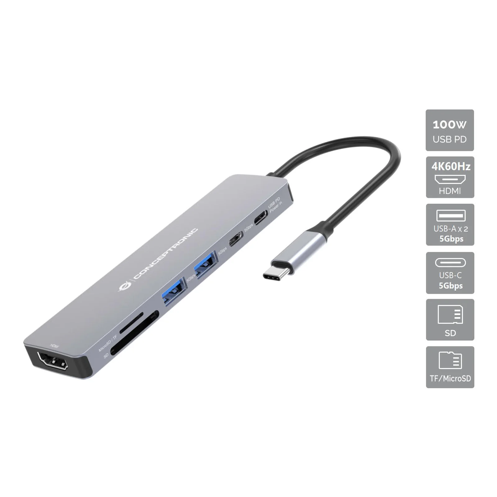 DONN28G Avec fil USB 3.2 Gen 1 (3.1 Gen 1) Type-C Gris