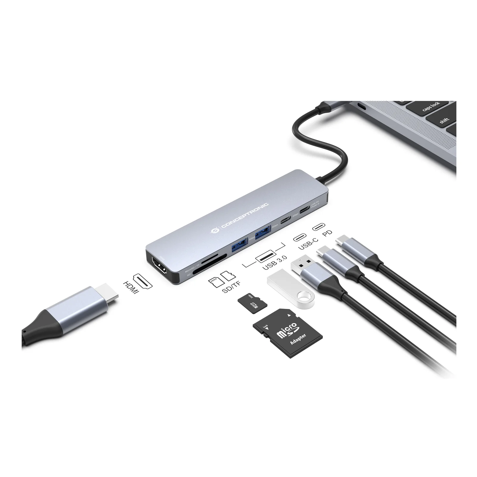 Conceptronic DONN28G Avec fil USB 3.2 Gen 1 (3.1 Gen 1) Type-C Gris