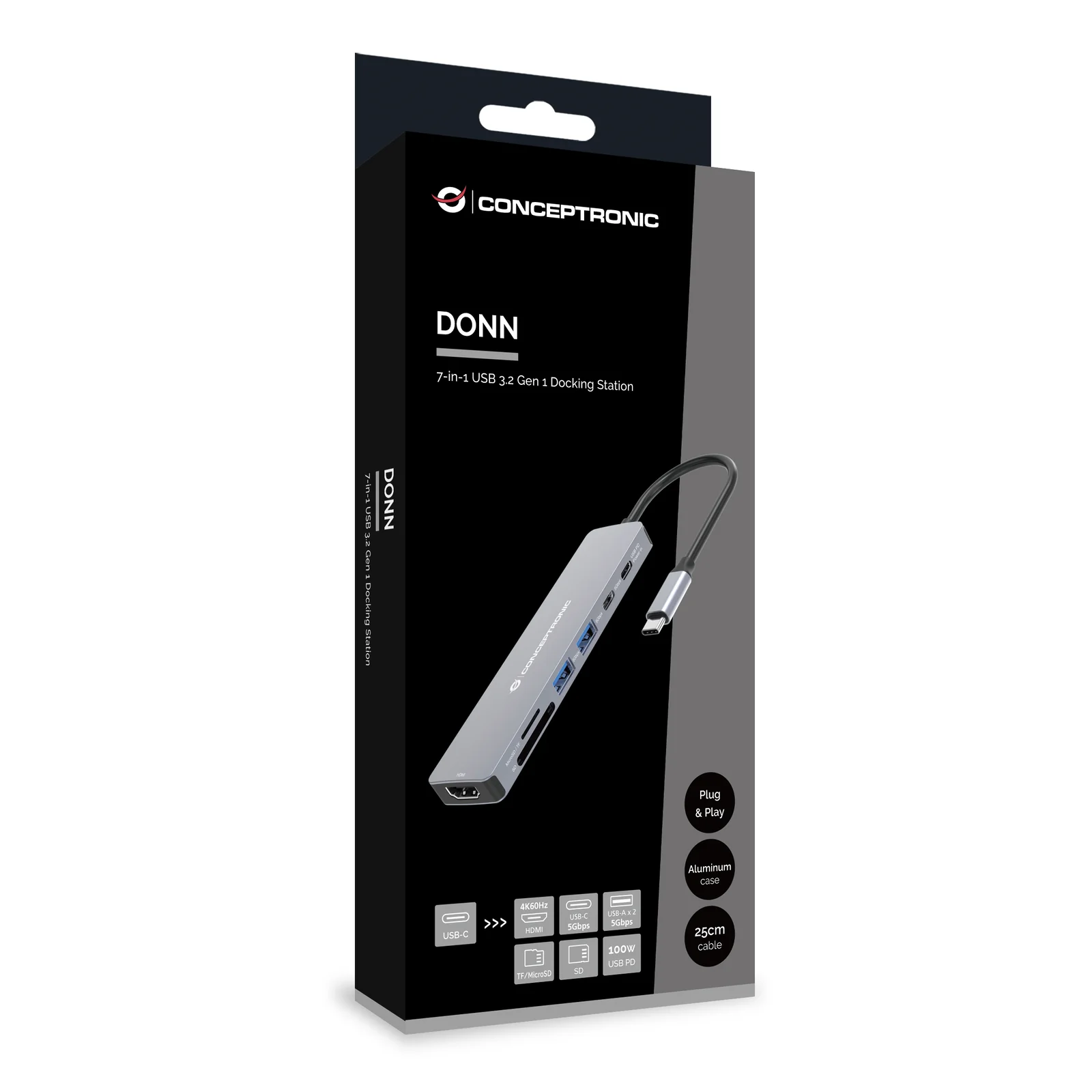 Conceptronic DONN28G Avec fil USB 3.2 Gen 1 (3.1 Gen 1) Type-C Gris