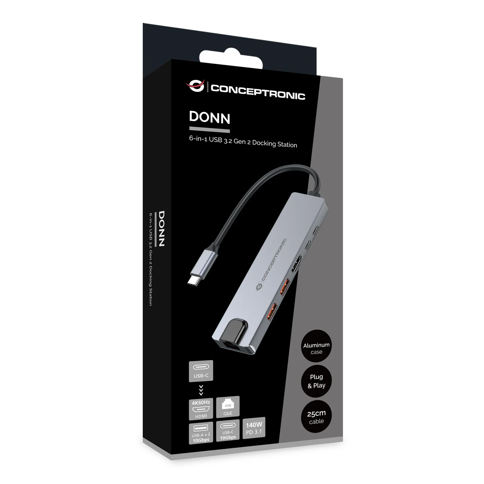 Conceptronic DONN29G station d'accueil Avec fil USB 3.2 Gen 2 (3.1 Gen 2) Type-C Gris