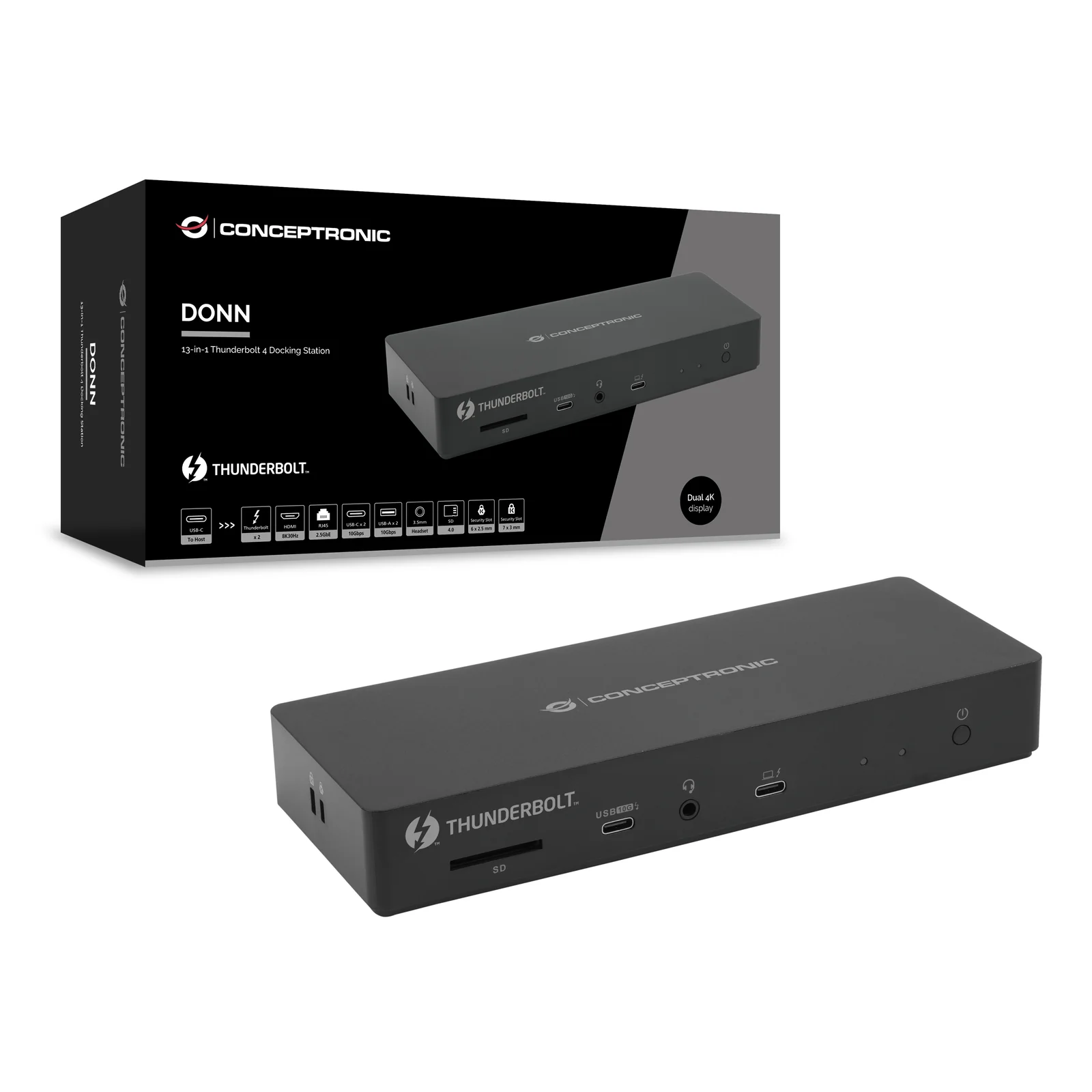 Conceptronic DONN30B station d'accueil Avec fil Thunderbolt 4 Noir