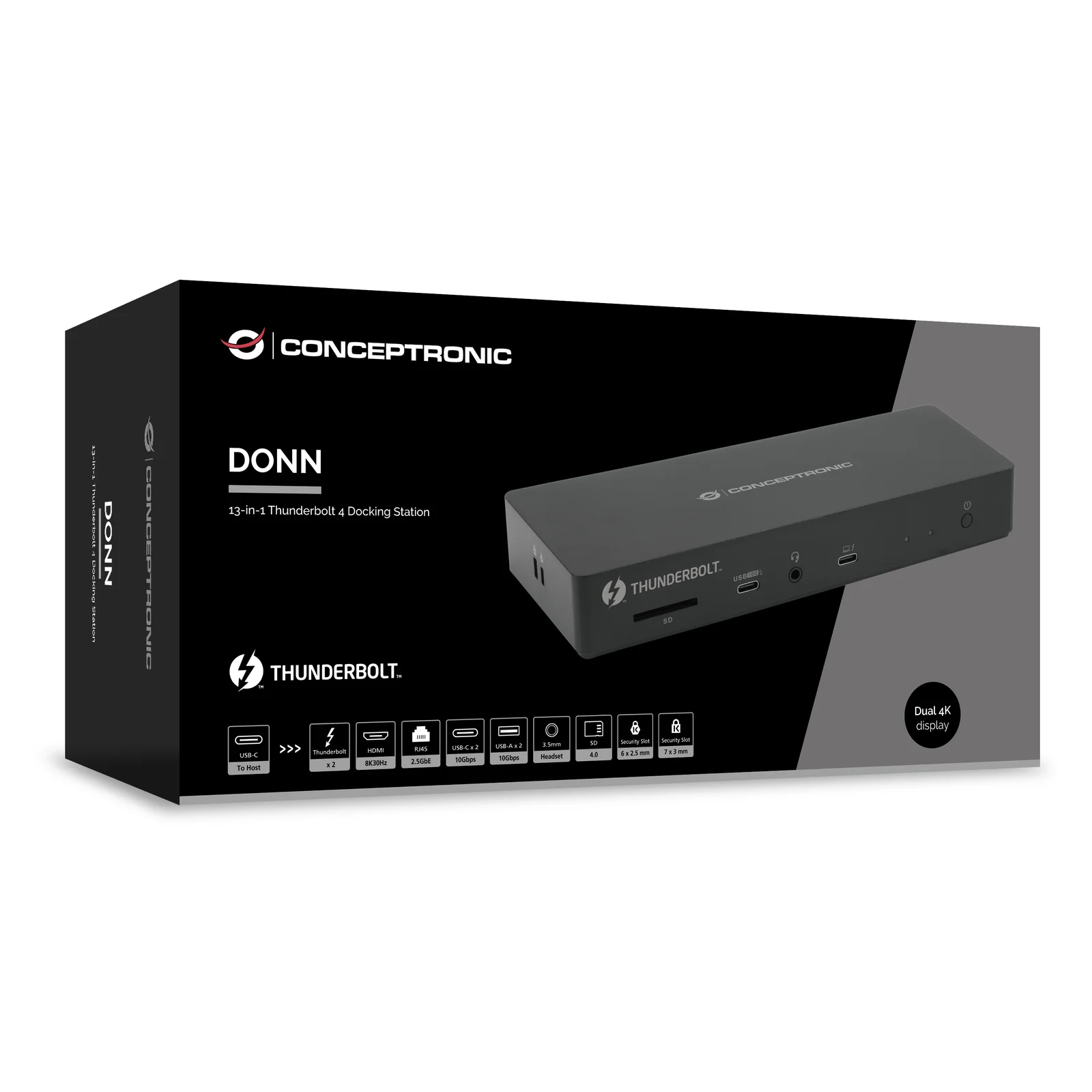 Conceptronic DONN30B station d'accueil Avec fil Thunderbolt 4 Noir