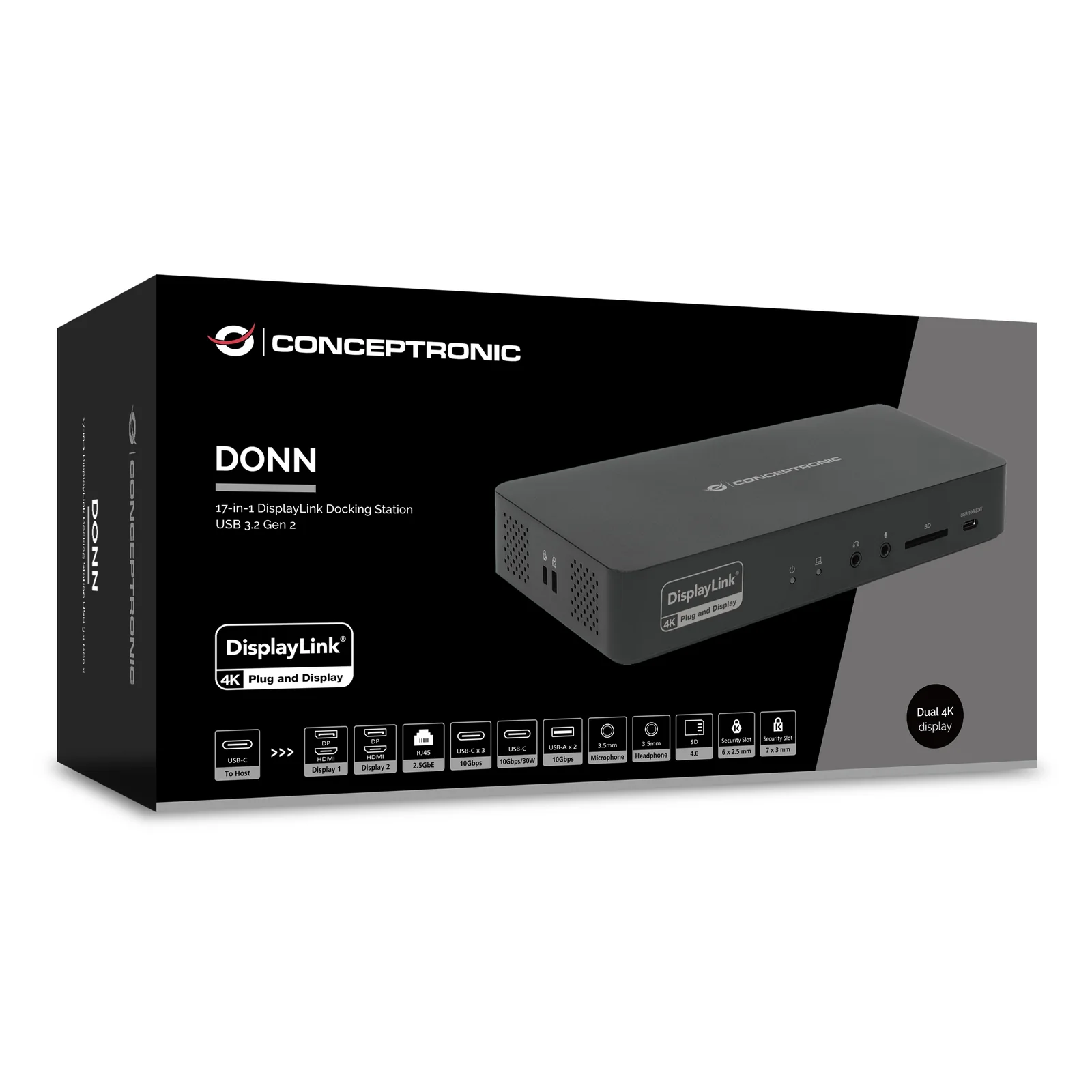 Conceptronic DONN31B station d'accueil Avec fil USB 3.2 Gen 2 (3.1 Gen 2) Type-C Noir