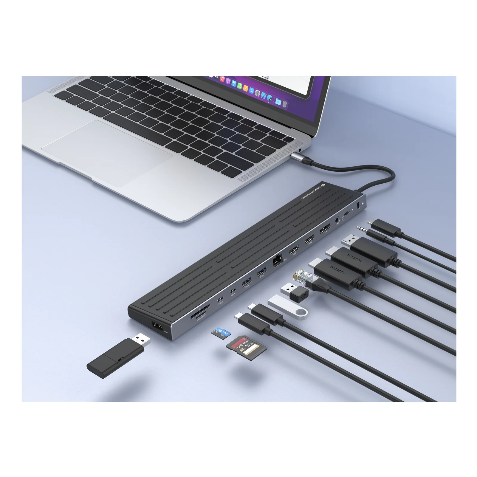 Conceptronic DONN32B station d'accueil Avec fil USB 3.2 Gen 1 (3.1 Gen 1) Type-C Gris, Argent