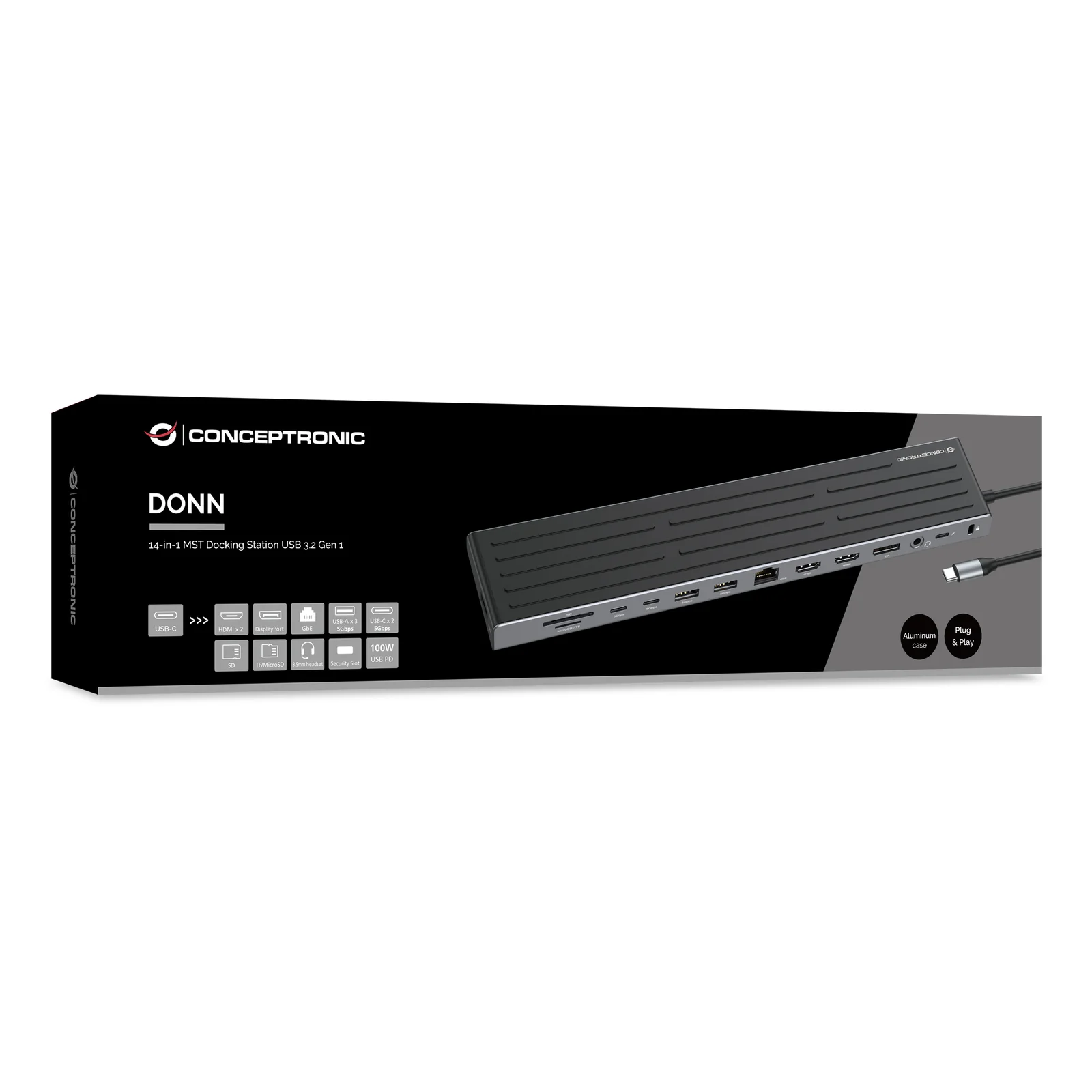 Conceptronic DONN32B station d'accueil Avec fil USB 3.2 Gen 1 (3.1 Gen 1) Type-C Gris, Argent