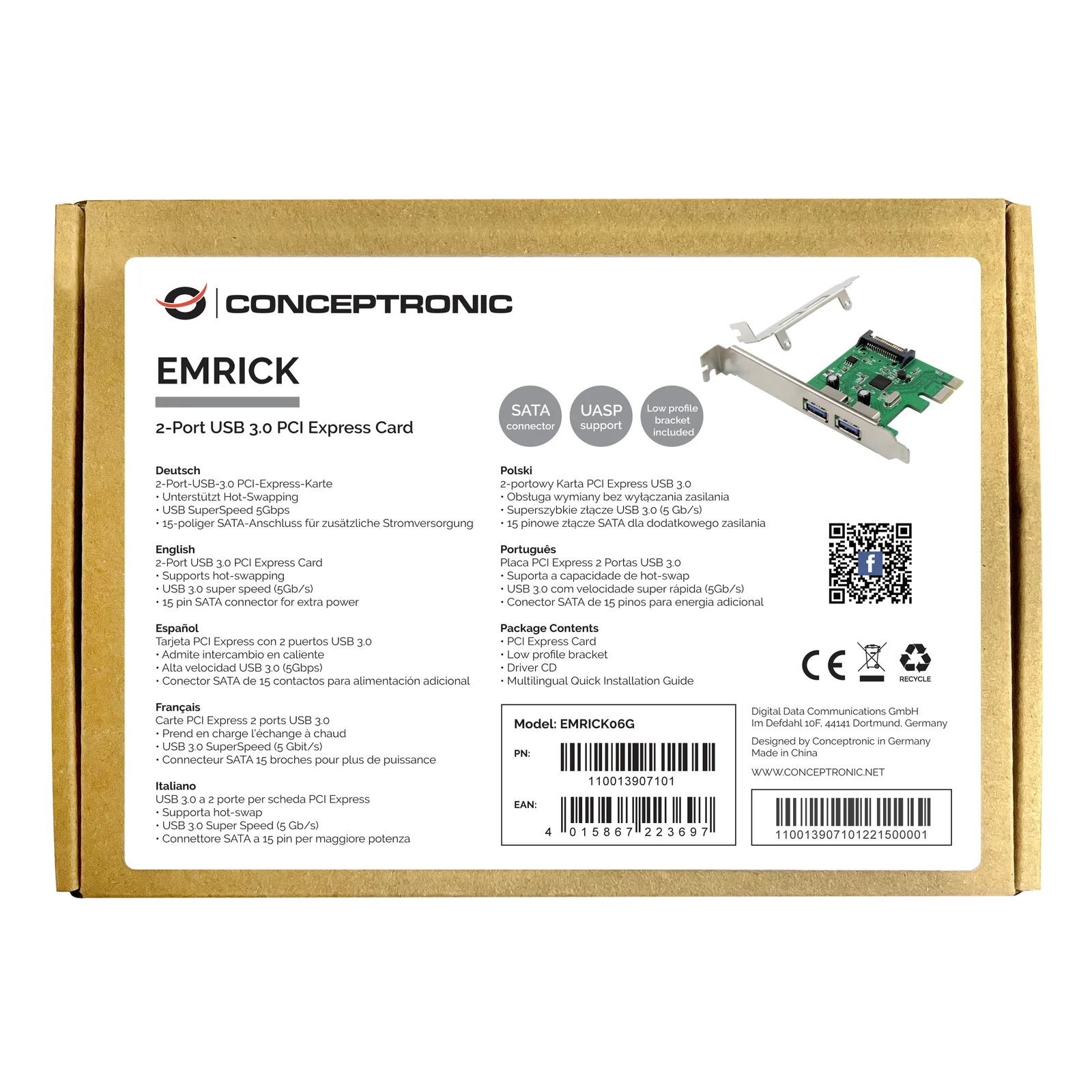 Conceptronic EMRICK06G carte et adaptateur d'interfaces Interne USB 3.2 Gen 1 (3.1 Gen 1)