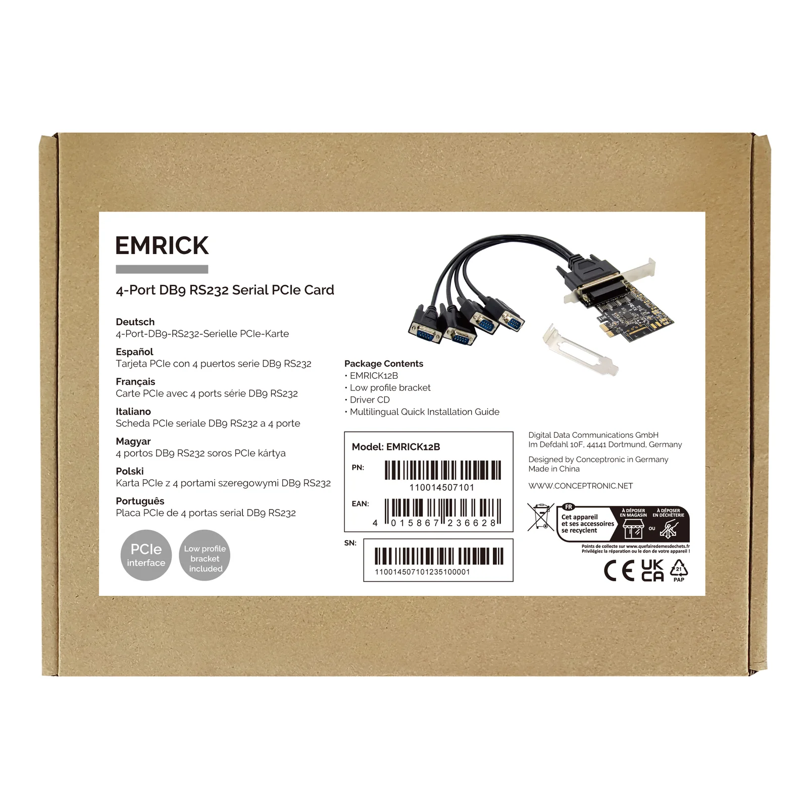 Conceptronic EMRICK12B carte et adaptateur d'interfaces Interne RS-232