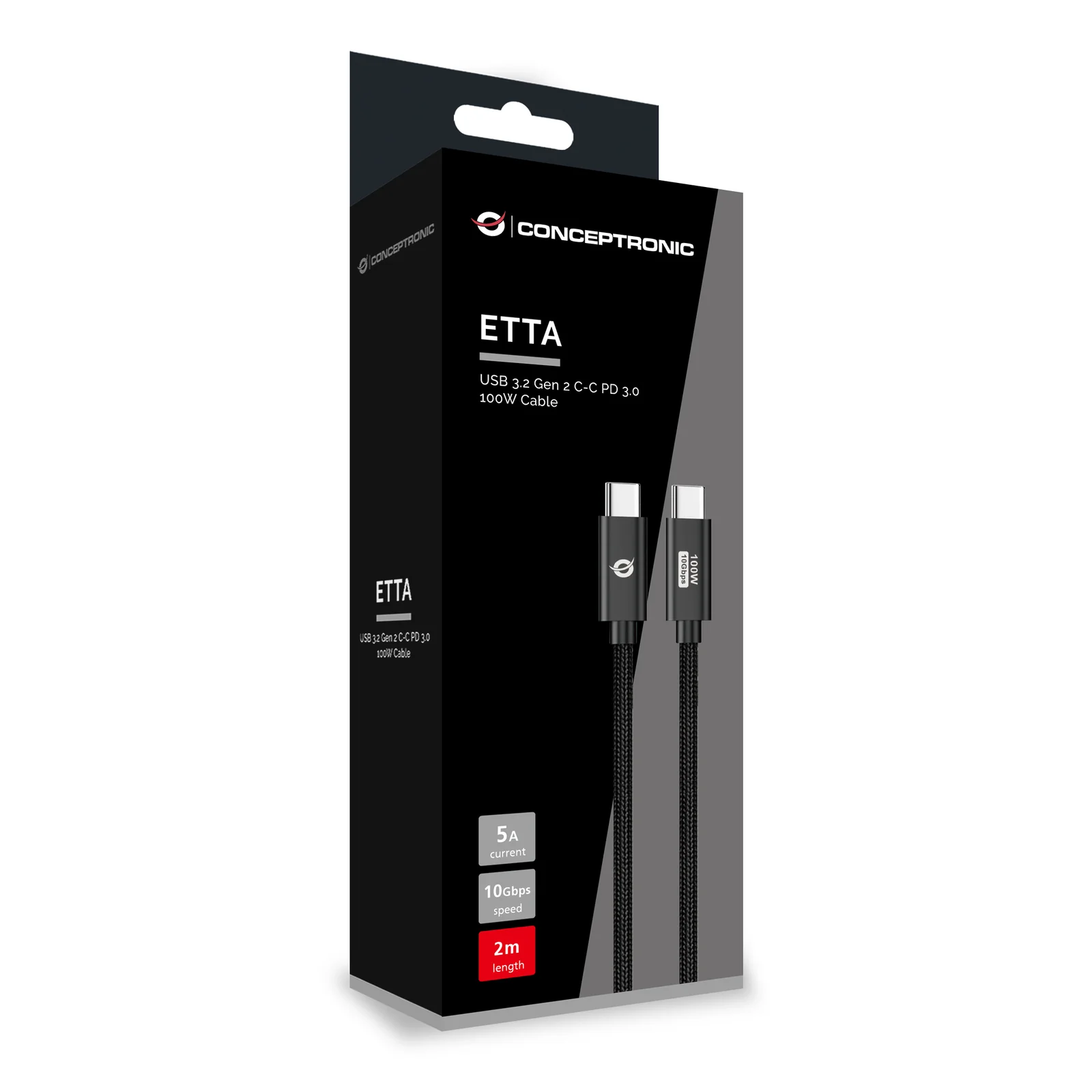 Conceptronic ETTA02B20 câble USB USB 3.2 Gen 2 (3.1 Gen 2) 2 m USB C 20 Gbit/s 100 W Noir